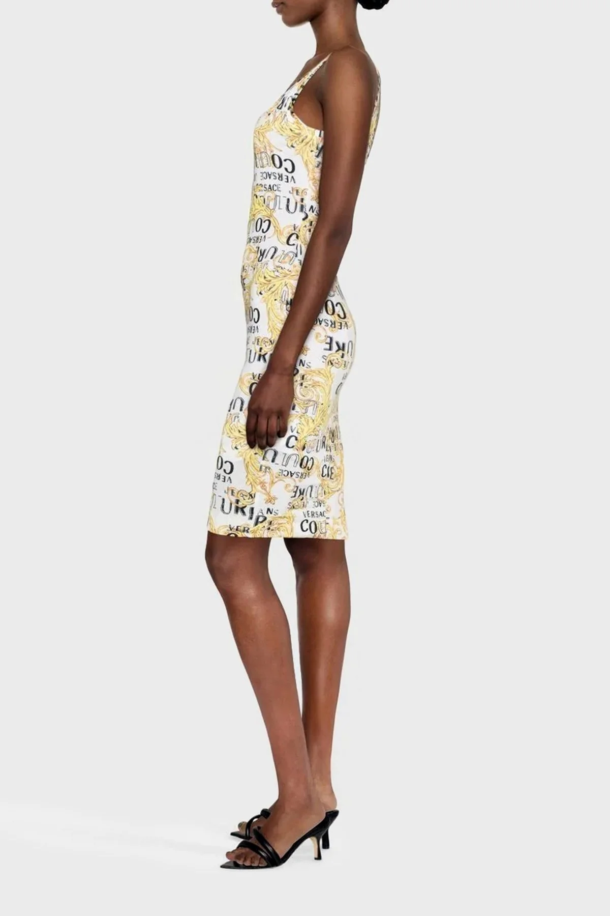 Versace Jeans Couture Desenli Slim Fit Bodycon Streç Midi Bayan Elbise 74HAO946 JS162 G03 BEYAZ - 3