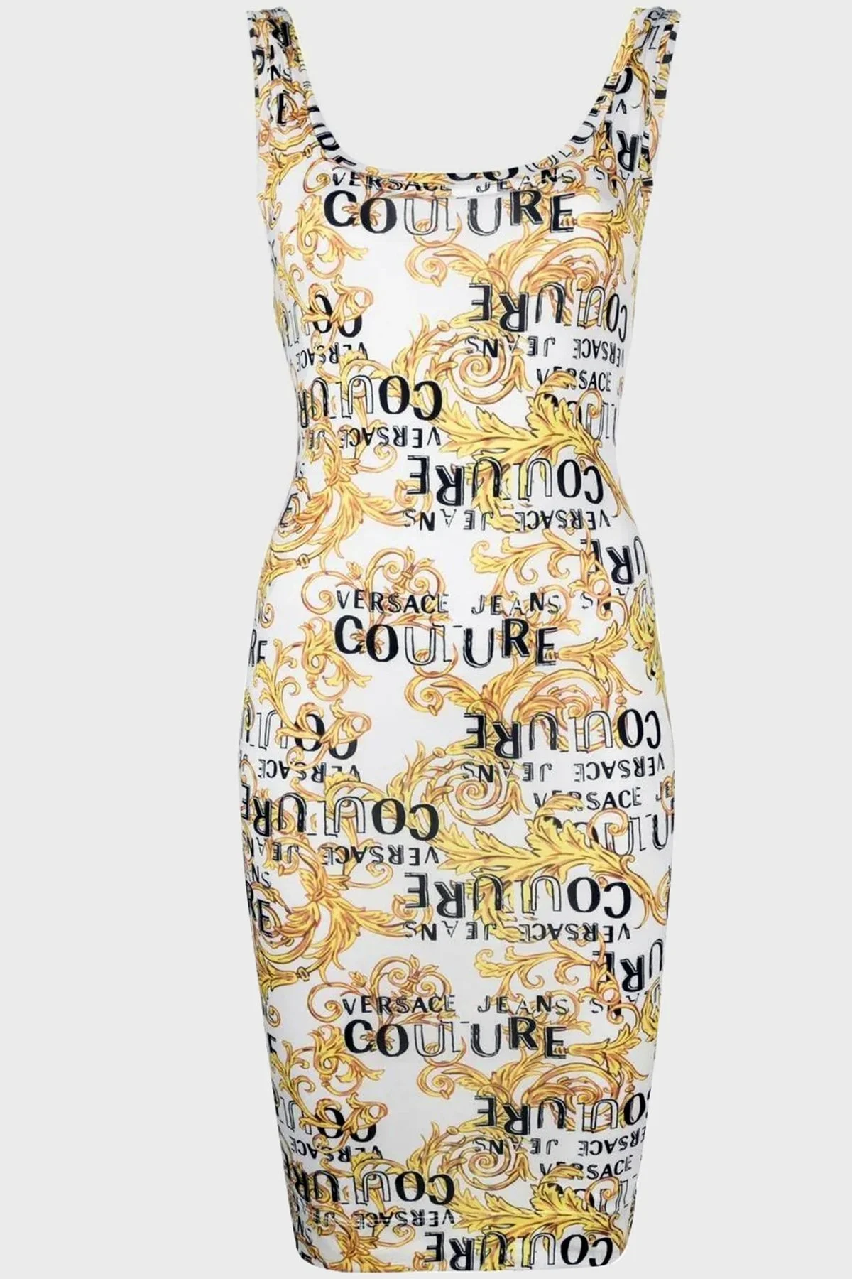 Versace Jeans Couture Desenli Slim Fit Bodycon Streç Midi Bayan Elbise 74HAO946 JS162 G03 BEYAZ - 4