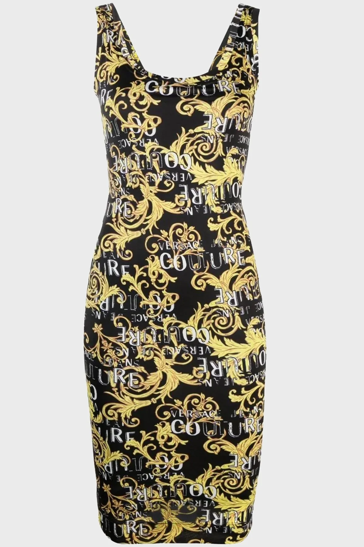 Versace Desenli Slim Fit Bodycon Streç Midi Bayan Elbise 74HAO946 JS162 G89 SİYAH - 4