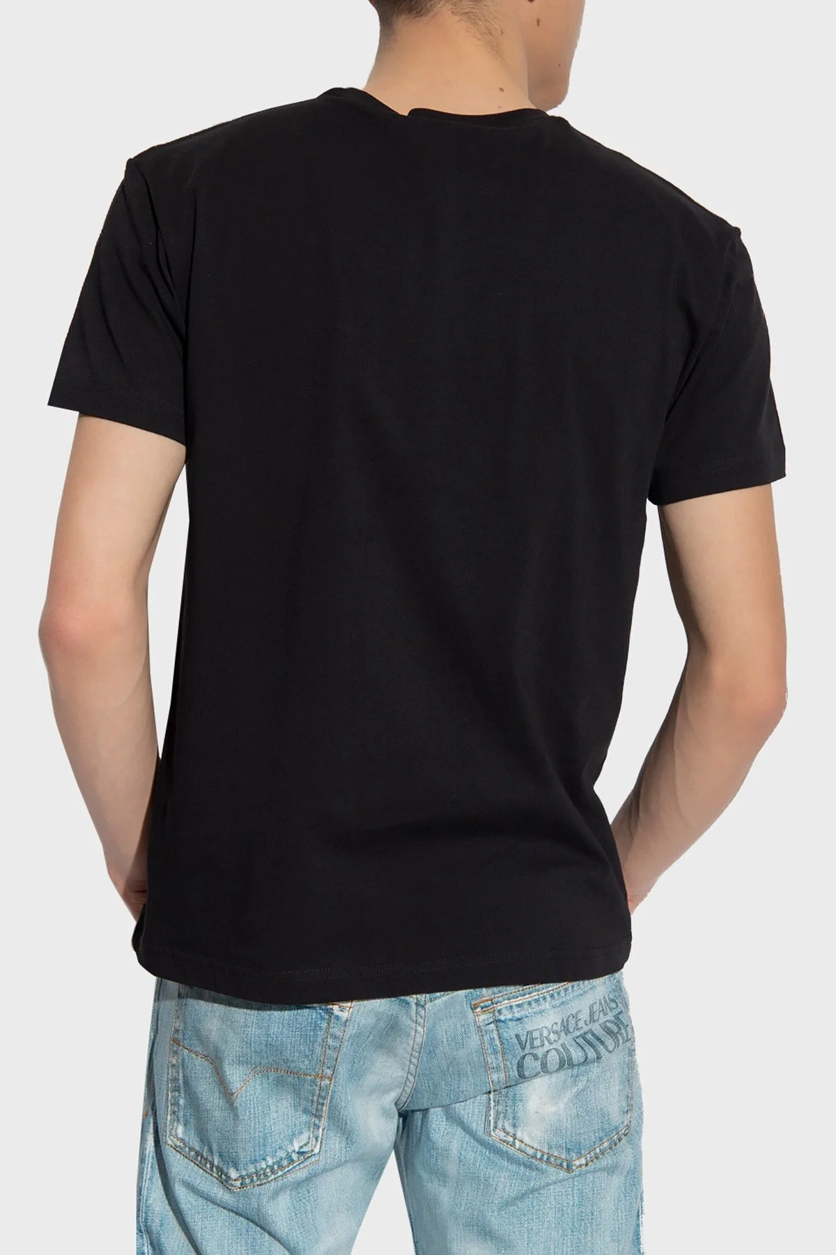 Versace Jeans Couture % 100 Pamuk Holografik Logolu Bisiklet Yaka Regular Fit Erkek T Shirt 74GAHG06 CJ00G G89 SİYAH - 2