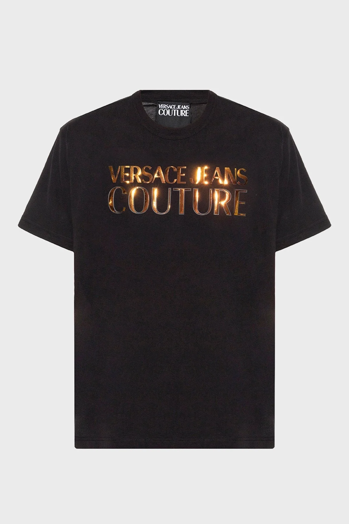 Versace Jeans Couture % 100 Pamuk Holografik Logolu Bisiklet Yaka Regular Fit Erkek T Shirt 74GAHG06 CJ00G G89 SİYAH - 4