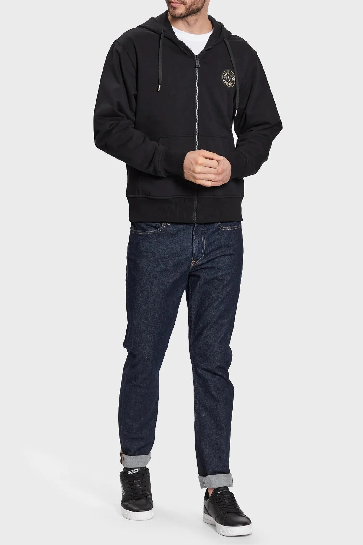 Versace Jeans Couture % 100 Pamuk Kapüşonlu Fermuarlı Cepli Regular Fit Erkek Sweat 74GAIY01 CF00Y 899 SİYAH - 7