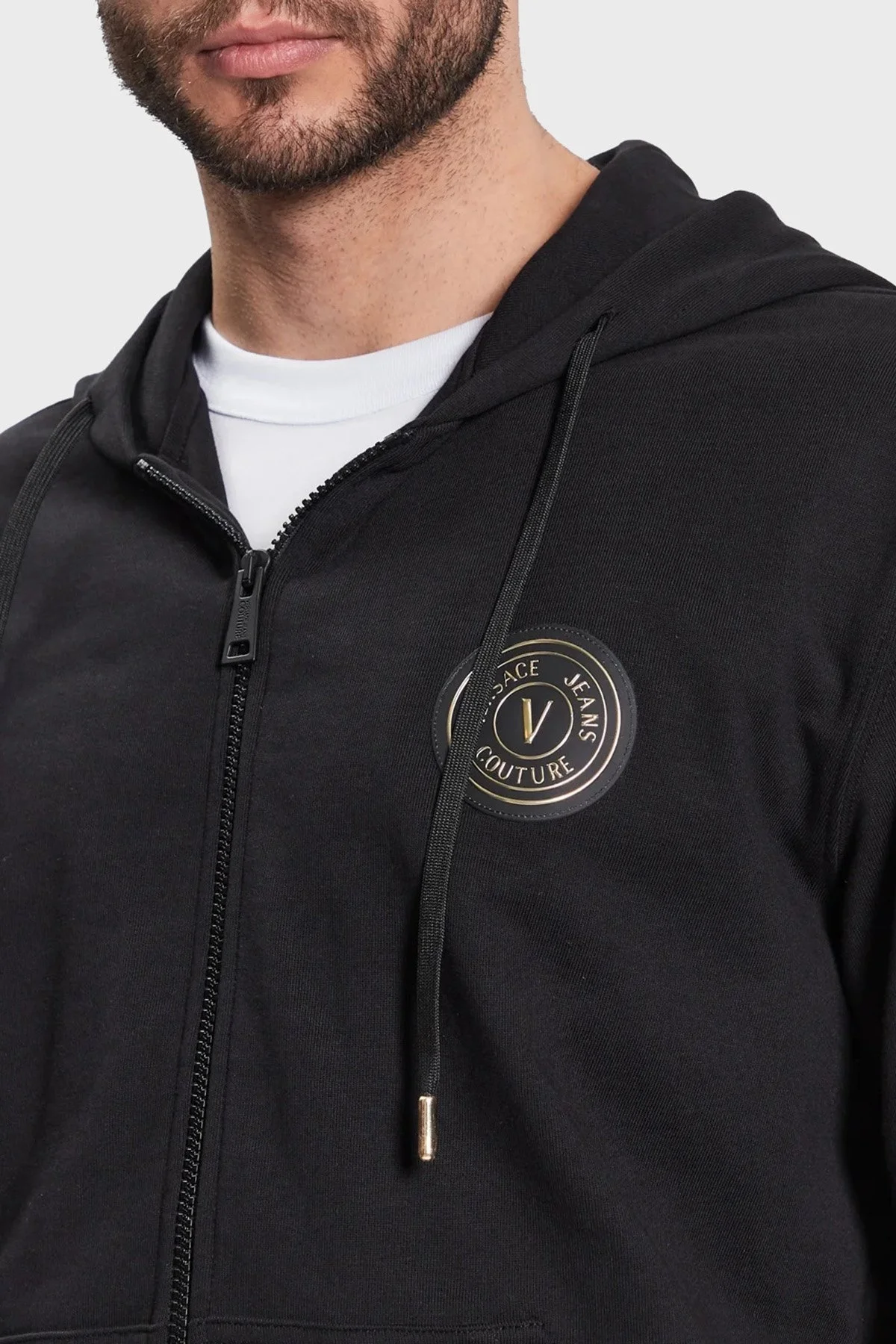 Versace Jeans Couture % 100 Pamuk Kapüşonlu Fermuarlı Cepli Regular Fit Erkek Sweat 74GAIY01 CF00Y 899 SİYAH - 10