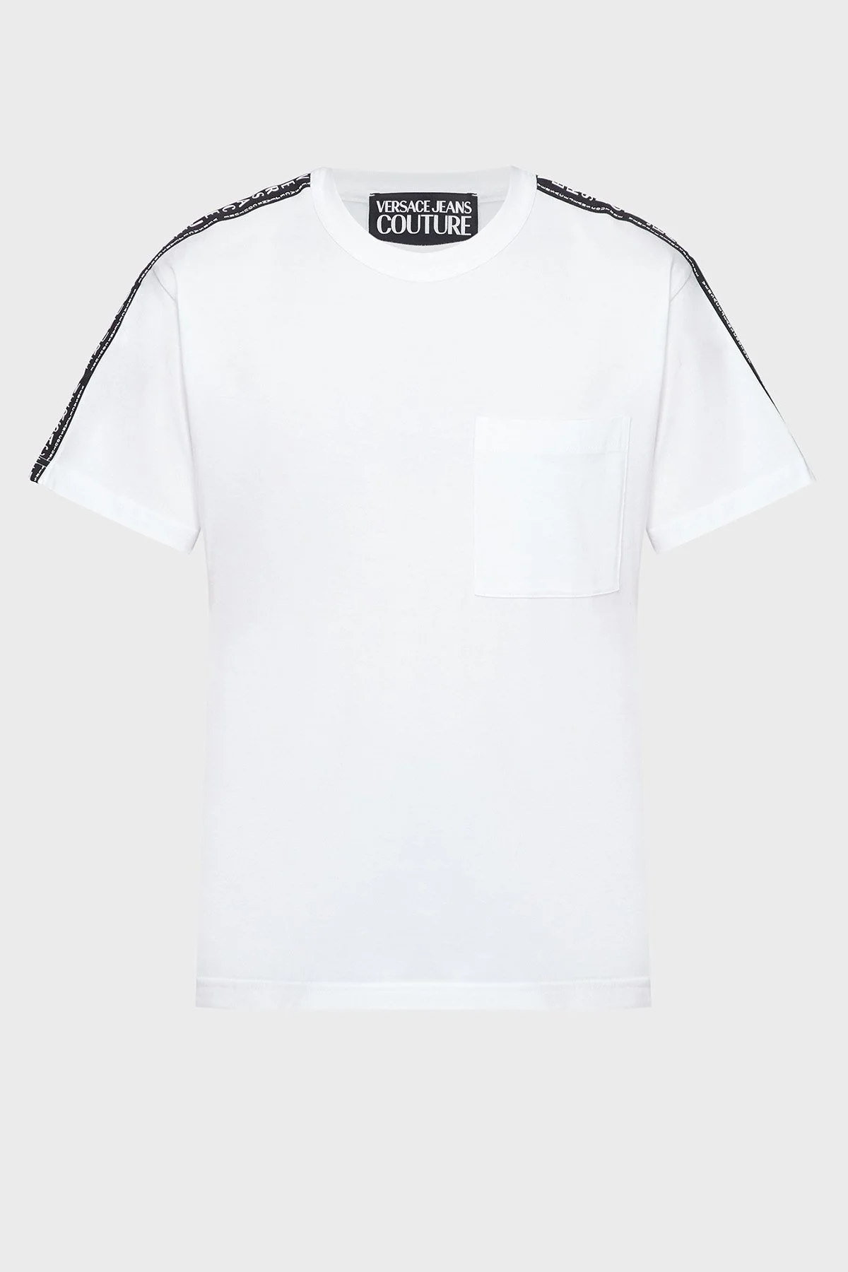 Versace Jeans Couture % 100 Pamuk Logo Şerit Detaylı Bisiklet Yaka Regular Fit Erkek T Shirt 74GAHY03 CJ00Y 003 BEYAZ - 4