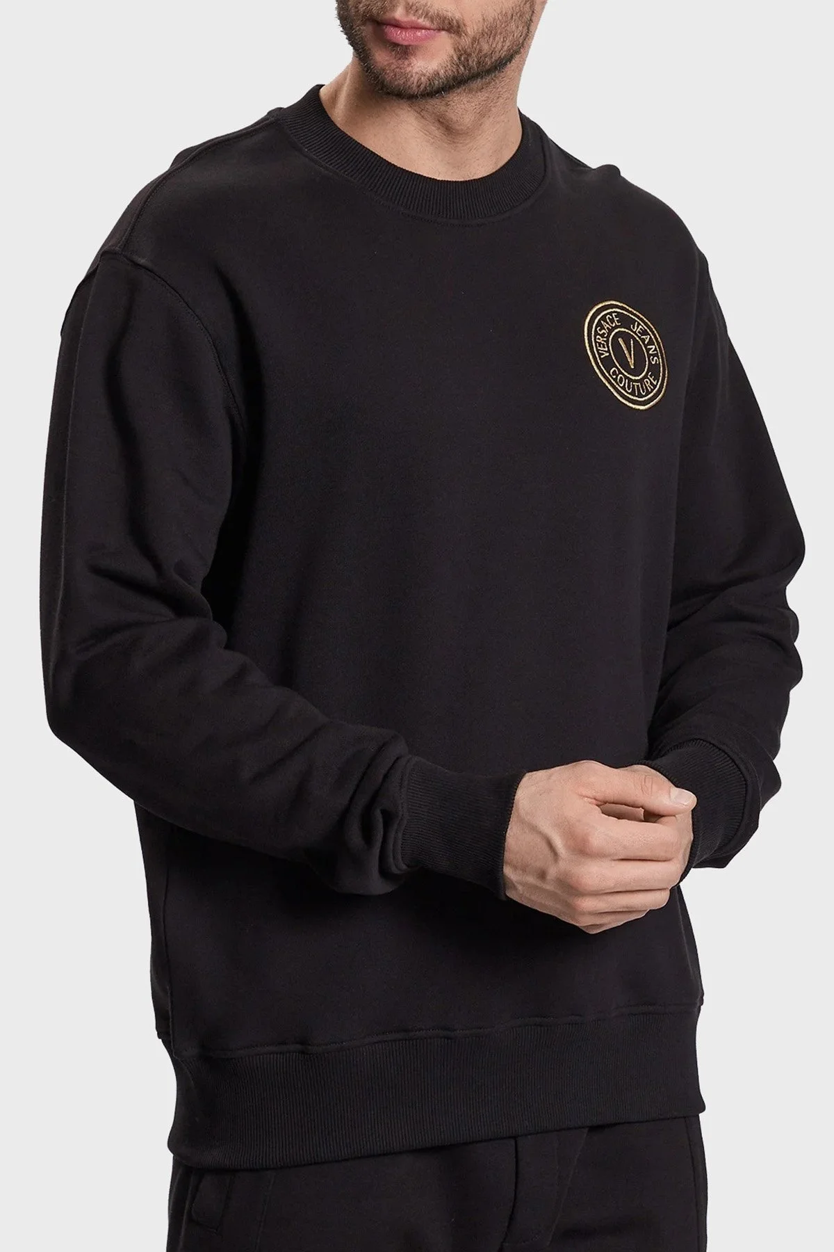 Versace Jeans Couture % 100 Pamuk Logolu Bisiklet Yaka Regular Fit Erkek Sweat 74GAIT07 CF01T G89 SİYAH - 1