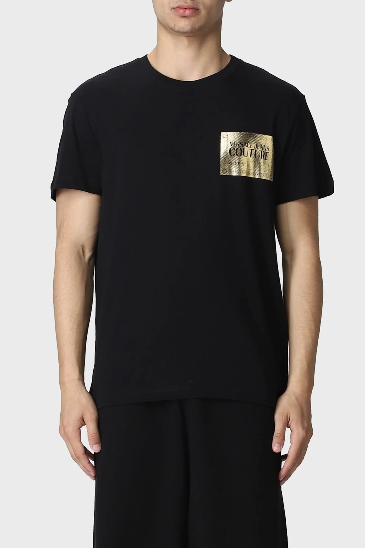 Versace Jeans Couture % 100 Pamuk Logolu Bisiklet Yaka Regular Fit Erkek T Shirt 74GAHG02 CJ00G G89 SİYAH - 1