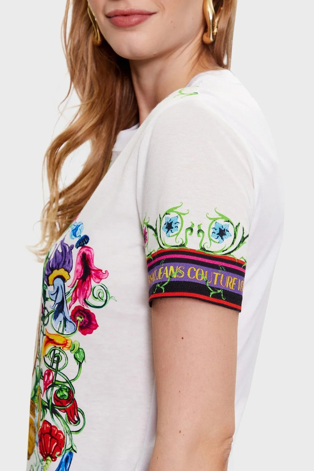 Versace Jeans Couture % 100 Pamuk Bisiklet Yaka Regular Fit Bayan T Shirt 74HAH6A3 JS171 G03 BEYAZ - 4