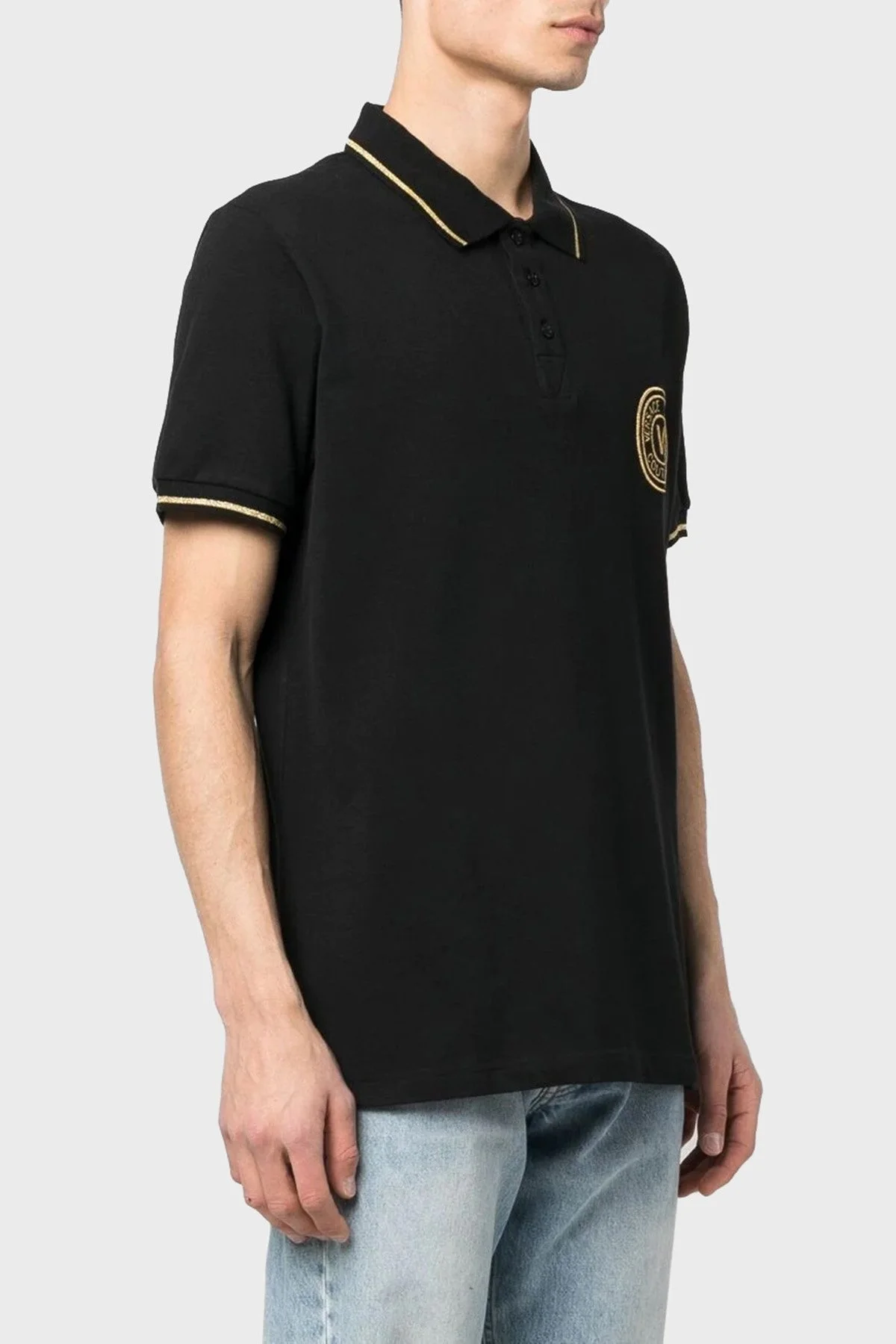 Versace Jeans Couture % 100 Pamuk Logolu Polo Yaka Regular Fit T Shirt Erkek Polo Yaka T Shirt 74GAGT06 CJ01T G89 SİYAH - 1