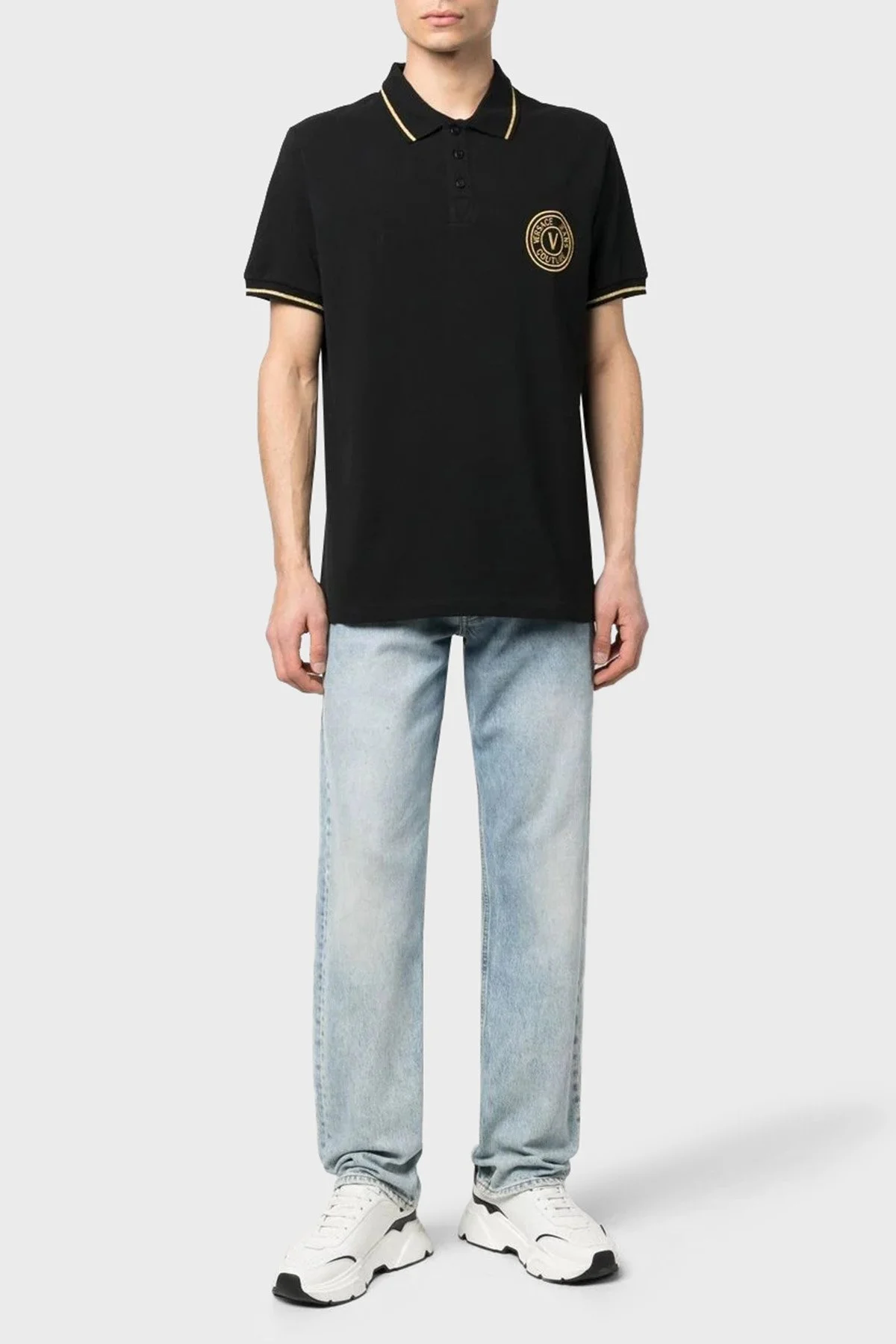 Versace Jeans Couture % 100 Pamuk Logolu Polo Yaka Regular Fit T Shirt Erkek Polo Yaka T Shirt 74GAGT06 CJ01T G89 SİYAH - 3