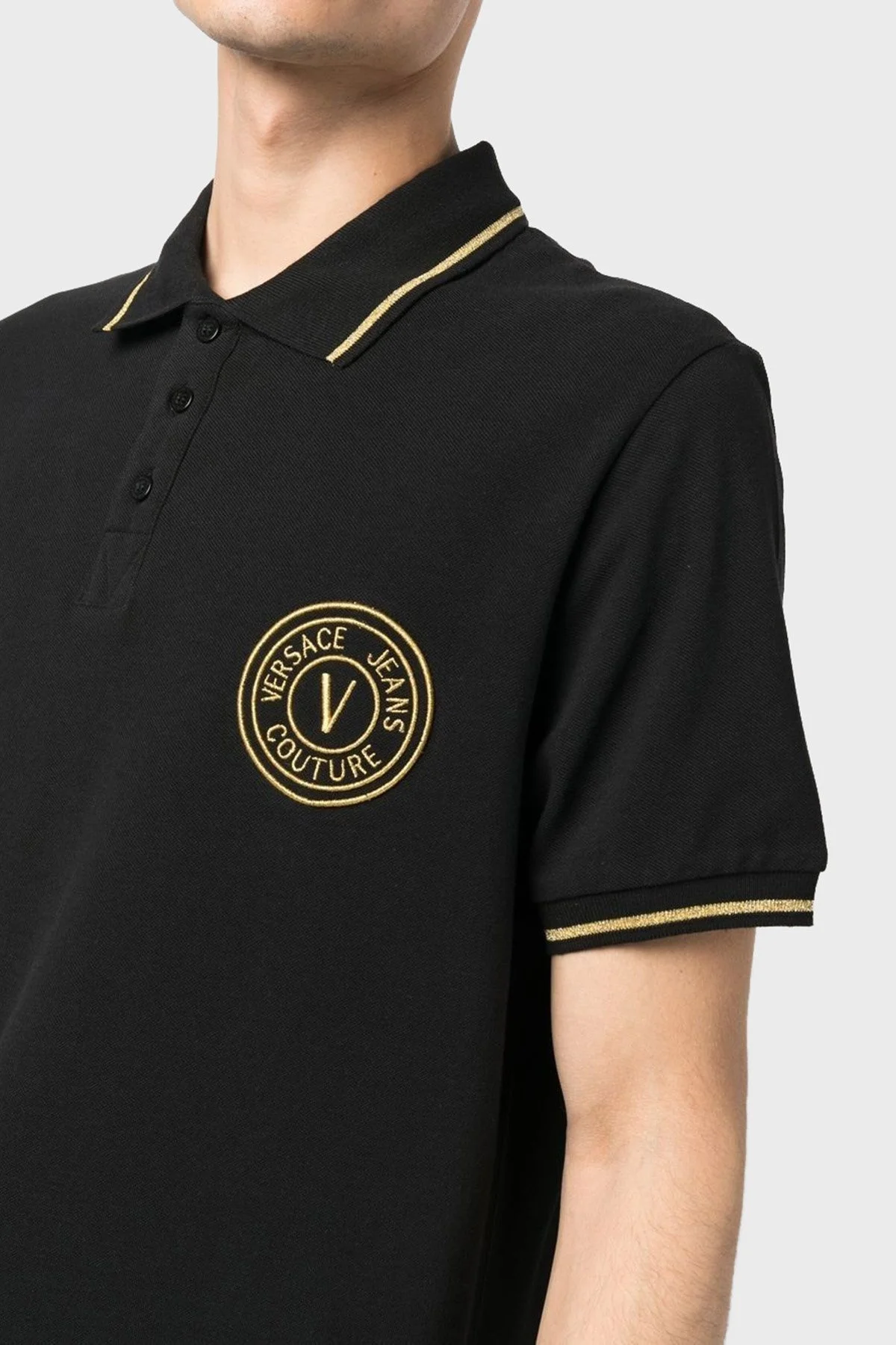 Versace Jeans Couture % 100 Pamuk Logolu Polo Yaka Regular Fit T Shirt Erkek Polo Yaka T Shirt 74GAGT06 CJ01T G89 SİYAH - 4