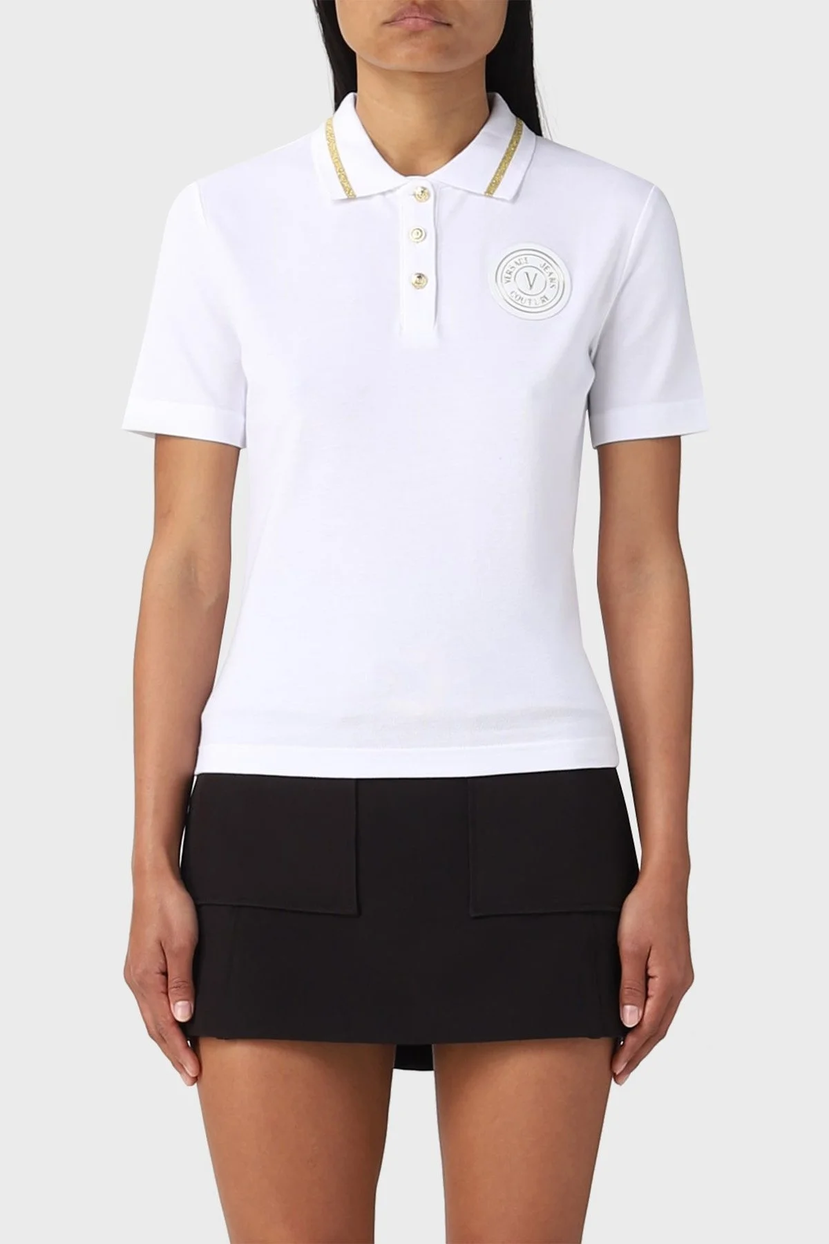 Versace Jeans Couture % 100 Pamuk Logolu Regular Fit Bayan Polo Yaka T Shirt 74HAGT08 CJ01T G03 BEYAZ - 1