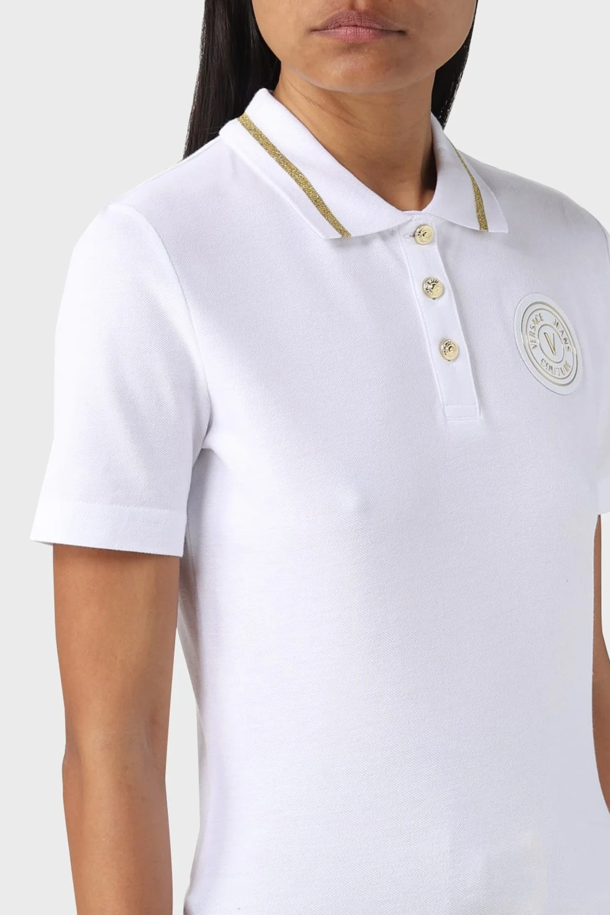 Versace Jeans Couture % 100 Pamuk Logolu Regular Fit Bayan Polo Yaka T Shirt 74HAGT08 CJ01T G03 BEYAZ - 3