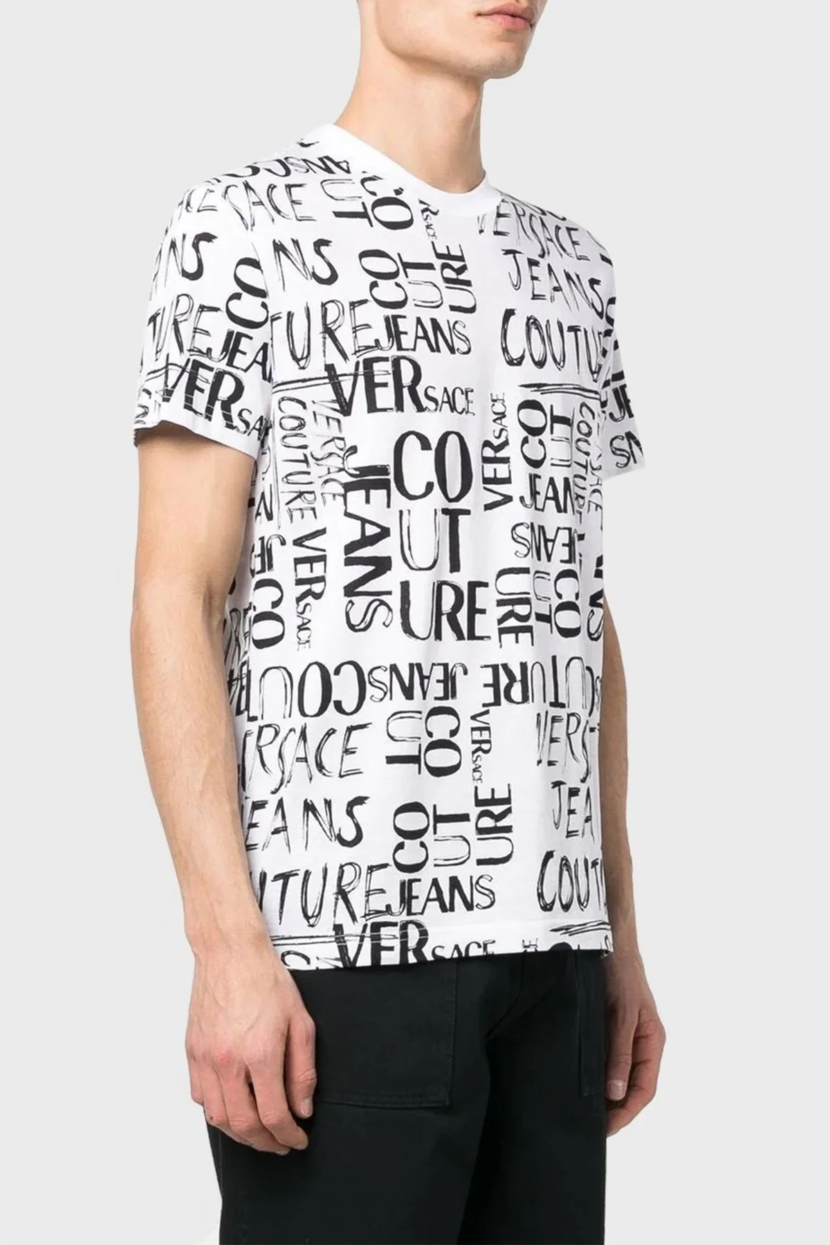 Versace Jeans Couture % 100 Pamuk Regular Fit Bisiklet Yaka Erkek T Shirt 74GAH6S2 JS167 003 BEYAZ - 1