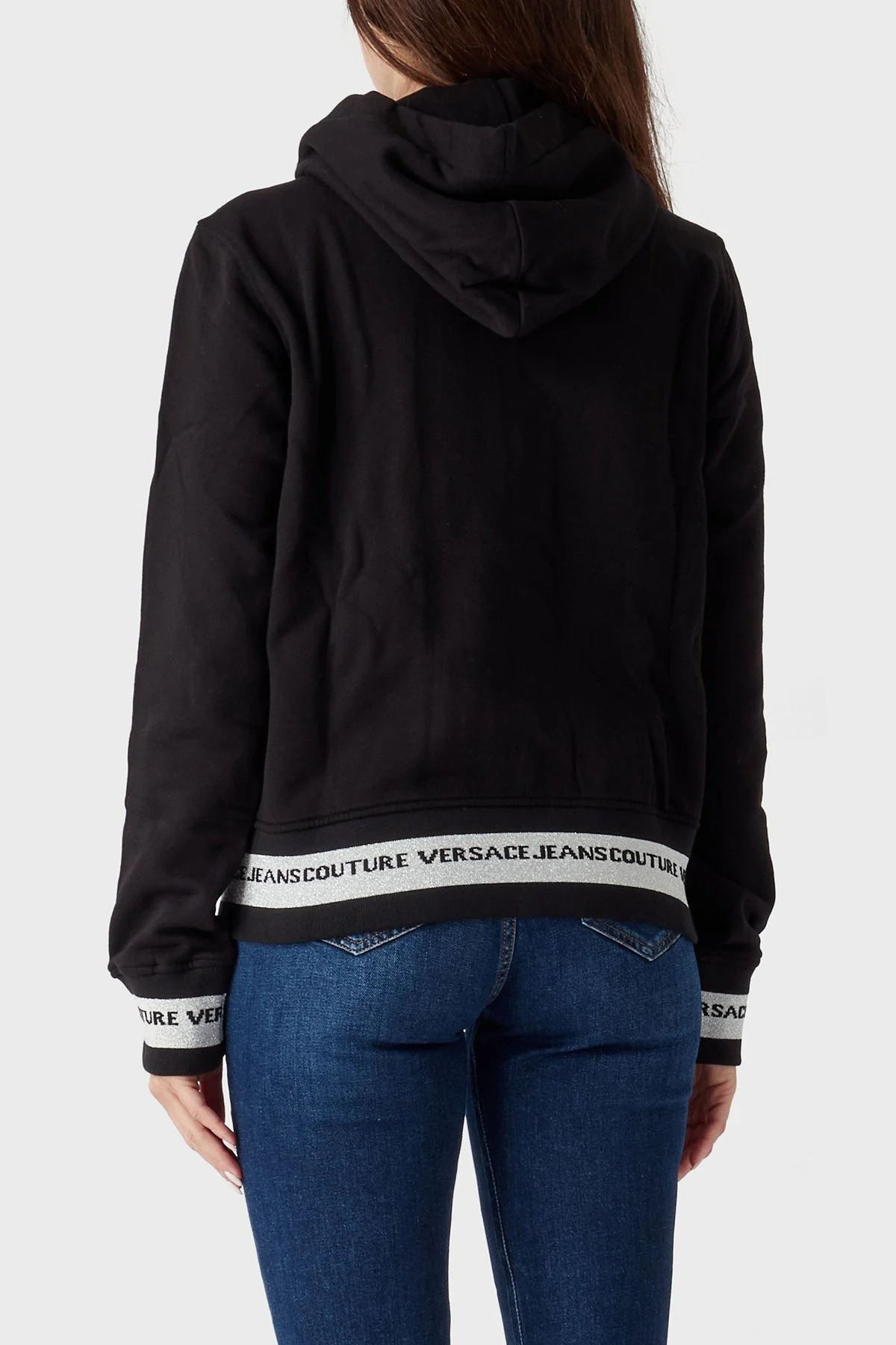 Versace Jeans Couture % 100 Pamuk Regular Fit Fermuarlı Kapüşonlu Bayan Sweat 73HAIT07 CF00T S89 SİYAH - 2
