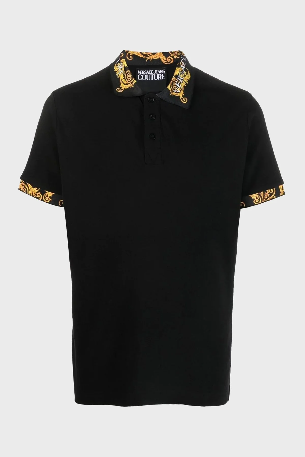 Versace Jeans Couture Barok Desenli % 100 Pamuk Slim Fit Erkek Polo T Shirt 74GAGT18 CJ01T 899 SİYAH - 3