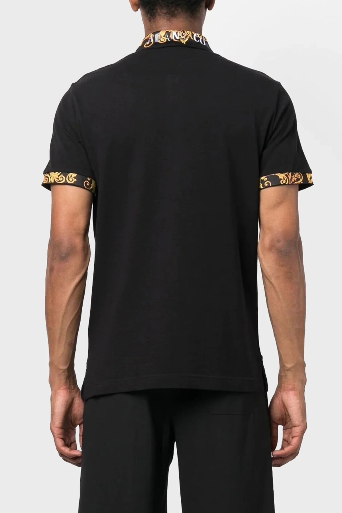 Versace Jeans Couture Barok Desenli % 100 Pamuk Slim Fit Erkek Polo T Shirt 74GAGT18 CJ01T 899 SİYAH - 4