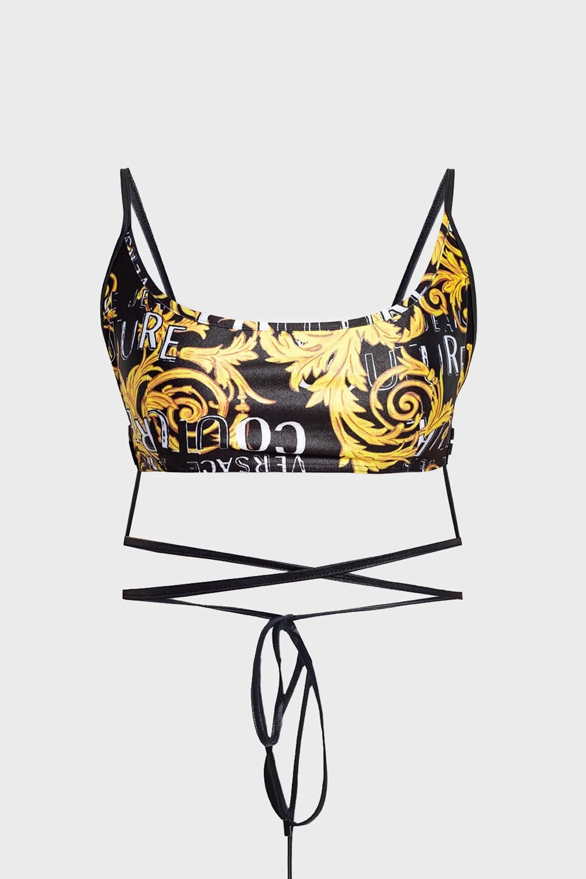 Versace Jeans Couture Barok Desenli Bağlama Detaylı Bayan Top 74HAM231 JS178 G89 SİYAH - 4