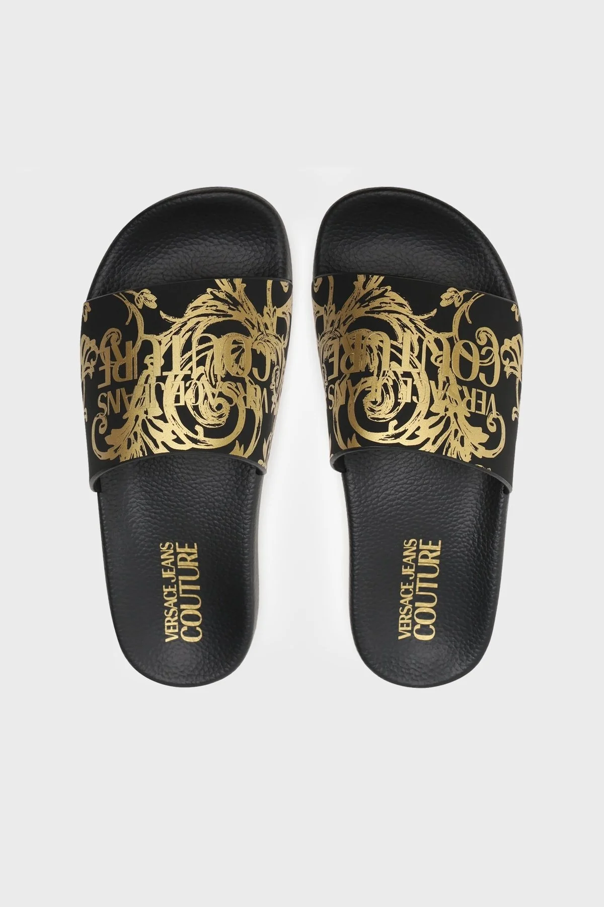 Versace Jeans Couture Barok Desenli Erkek Terlik 74YA3SQ4 ZS365 G89 SİYAH-GOLD - 4
