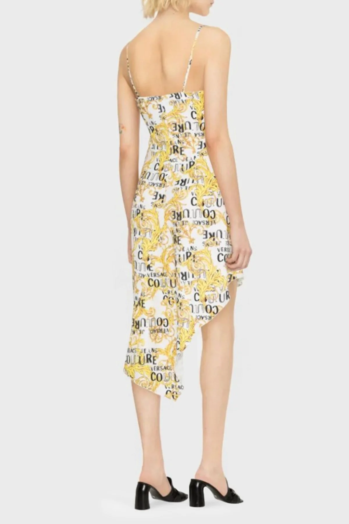 Versace Jeans Couture Barok Desenli V Yaka Asimetrik Kadın Elbise 74HAO912 NS228 G03 BEYAZ - 2