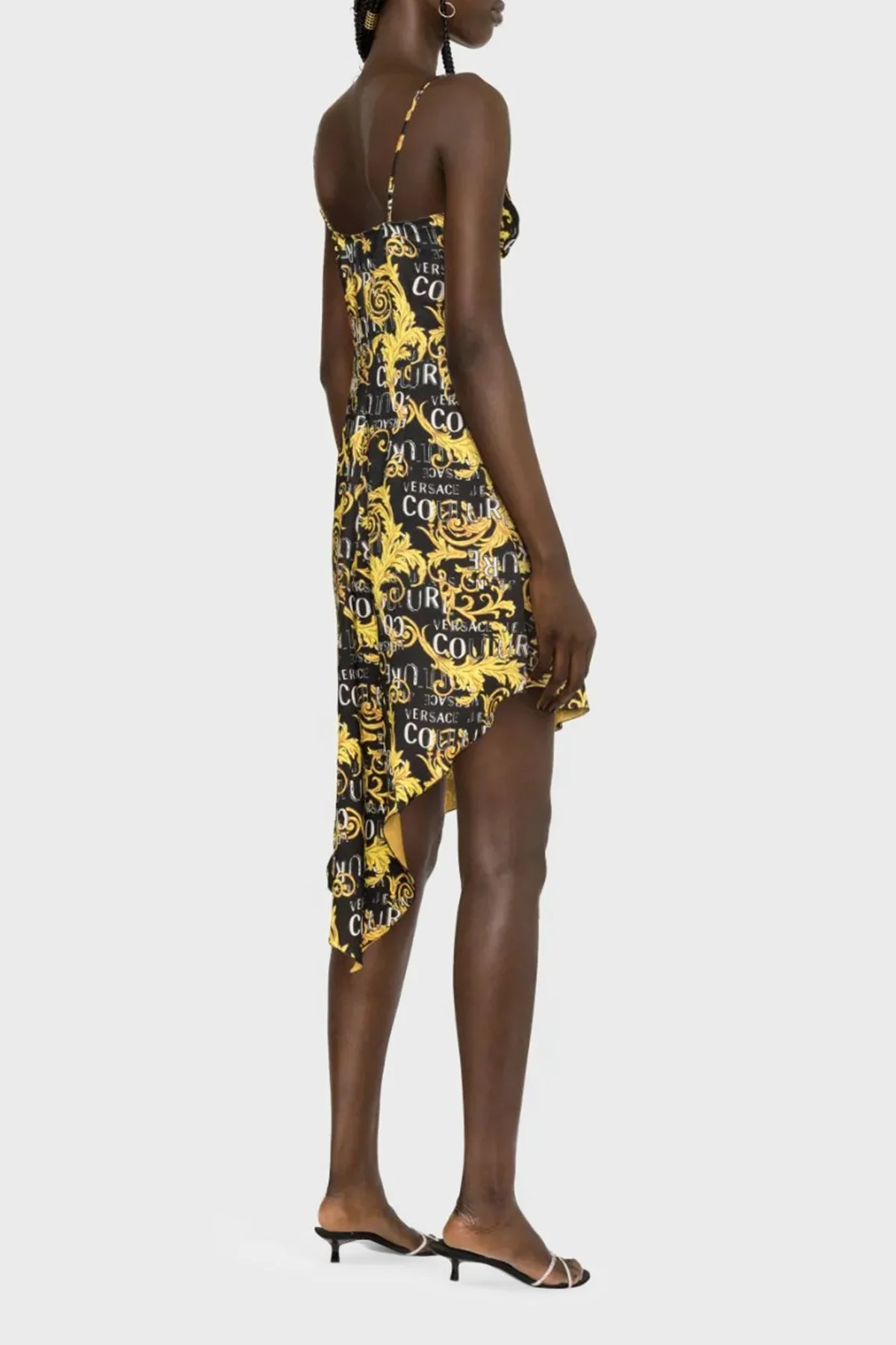 Versace Jeans Couture Barok Desenli V Yaka Asimetrik Kadın Elbise 74HAO912 NS228 G89 SİYAH - 3