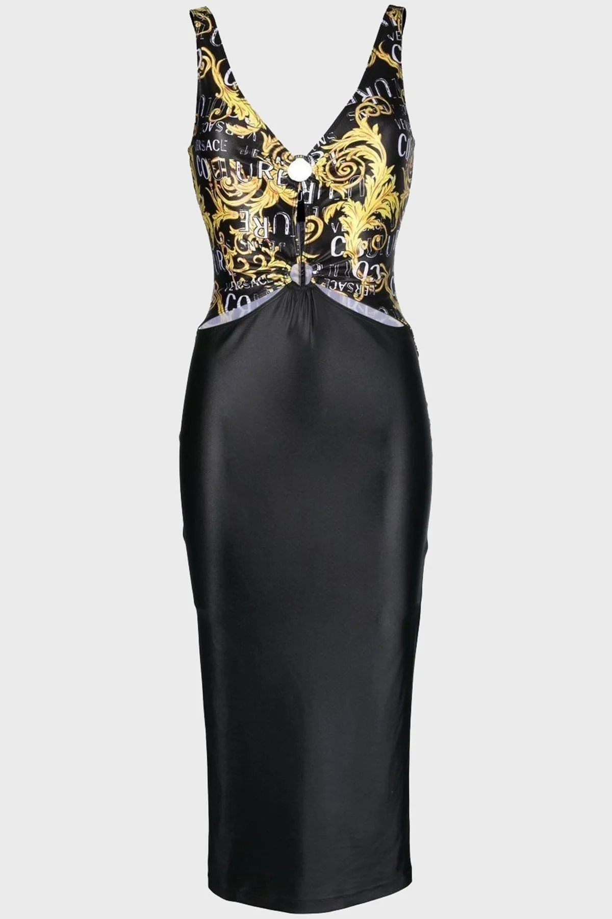 Versace Jeans Couture Barok Desenli V Yaka Midi Bayan Elbise 74HAO914 JS178 G89 SİYAH - 4