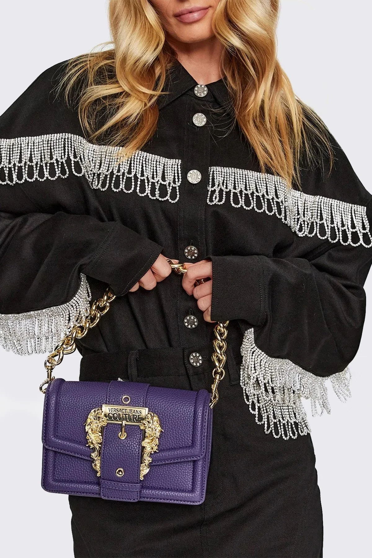 Versace Jeans Couture Barok Tokalı Çıkarılabilir Uzatma Askılı Zincirli Bayan Çanta 75VA4BFC ZS413 308 MOR - 2