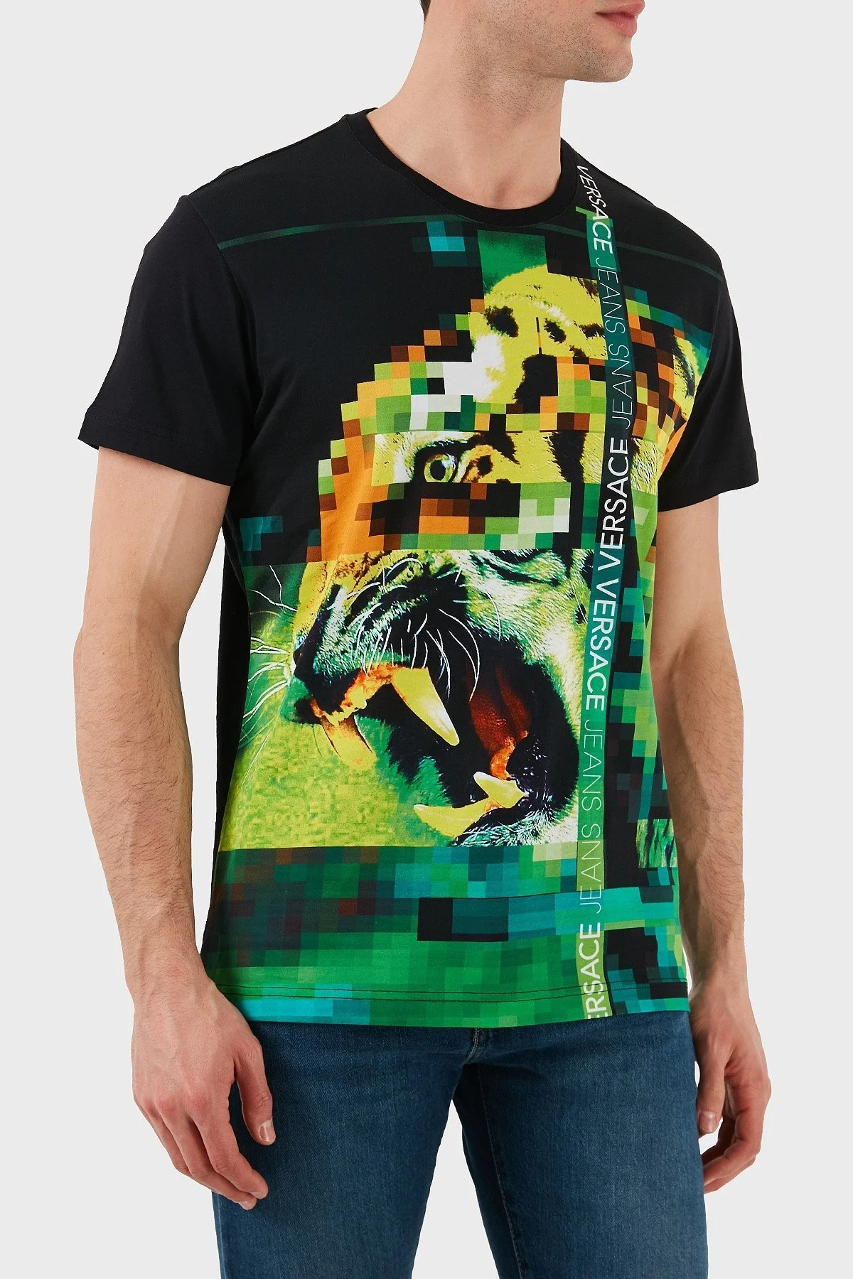 Versace Jeans Couture Baskılı % 100 Pamuk Regular Fit Bisiklet Yaka Erkek T Shirt B3GRB72A 36609 899 SİYAH - 9