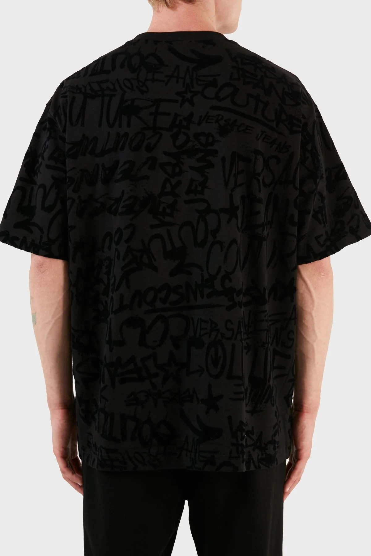 Versace Jeans Couture Baskılı Bisiklet Yaka % 100 Pamuk Erkek T Shirt 75GAH6O0 JS212 899 SİYAH - 2