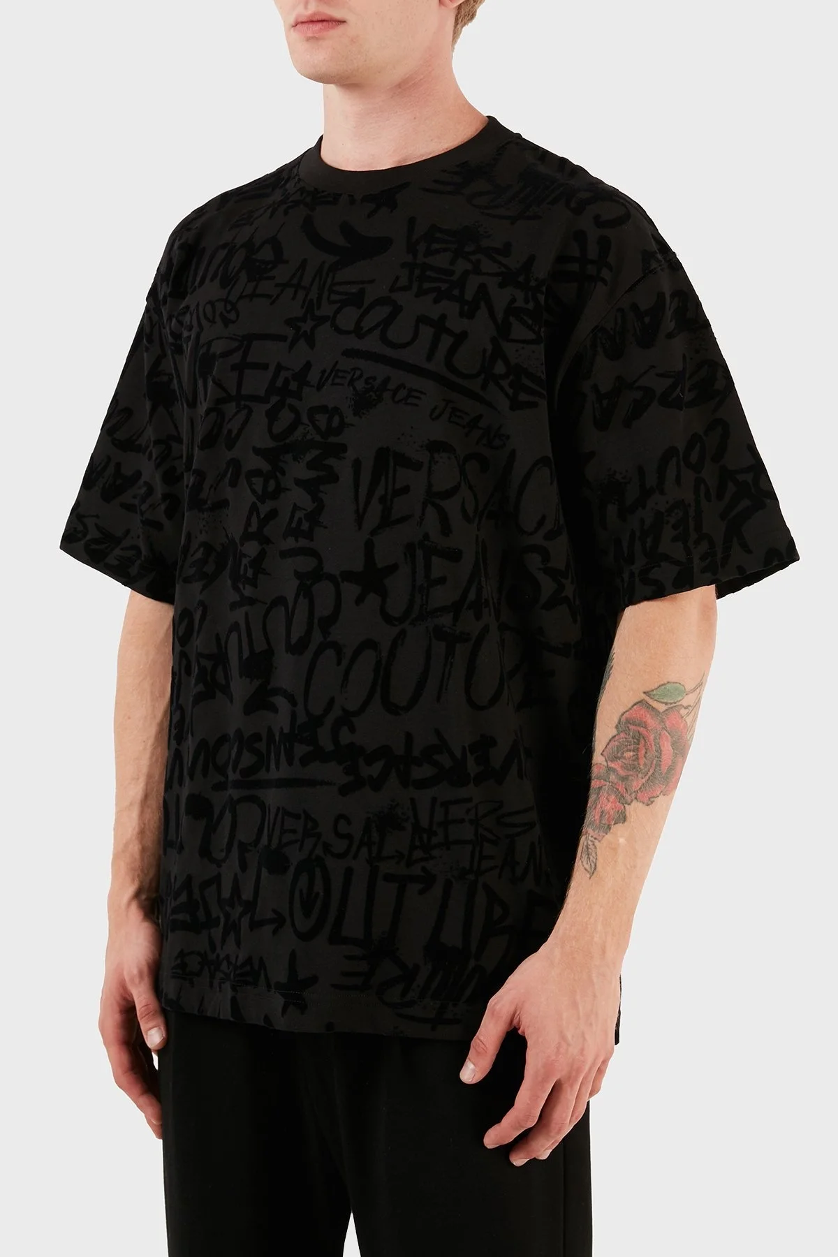 Versace Jeans Couture Baskılı Bisiklet Yaka % 100 Pamuk Erkek T Shirt 75GAH6O0 JS212 899 SİYAH - 3