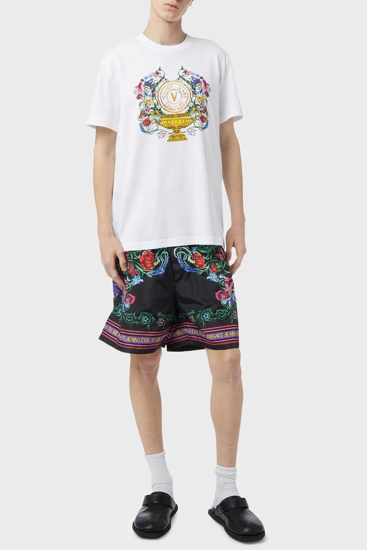 Versace Jeans Couture Baskılı Bisiklet Yaka % 100 Pamuk Regular Fit Erkek T Shirt 74GAHF01 CJ00F 003 BEYAZ - 2