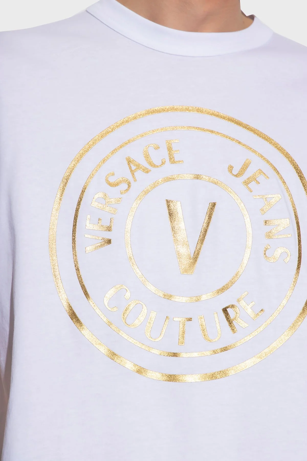 Versace Jeans Couture Baskılı Bisiklet Yaka % 100 Pamuk Regular Fit Erkek T Shirt 74GAHT05 CJ00T G03 BEYAZ - 3