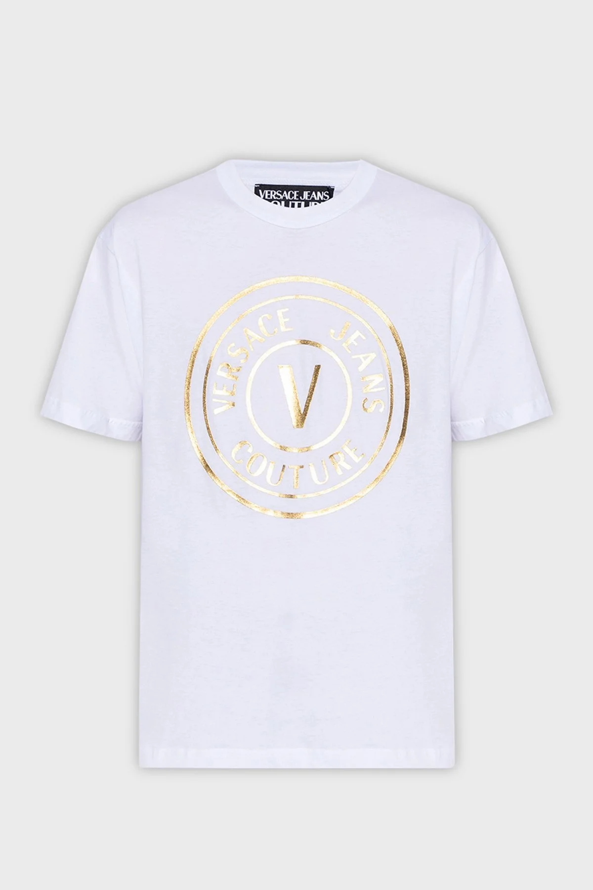 Versace Jeans Couture Baskılı Bisiklet Yaka % 100 Pamuk Regular Fit Erkek T Shirt 74GAHT05 CJ00T G03 BEYAZ - 5