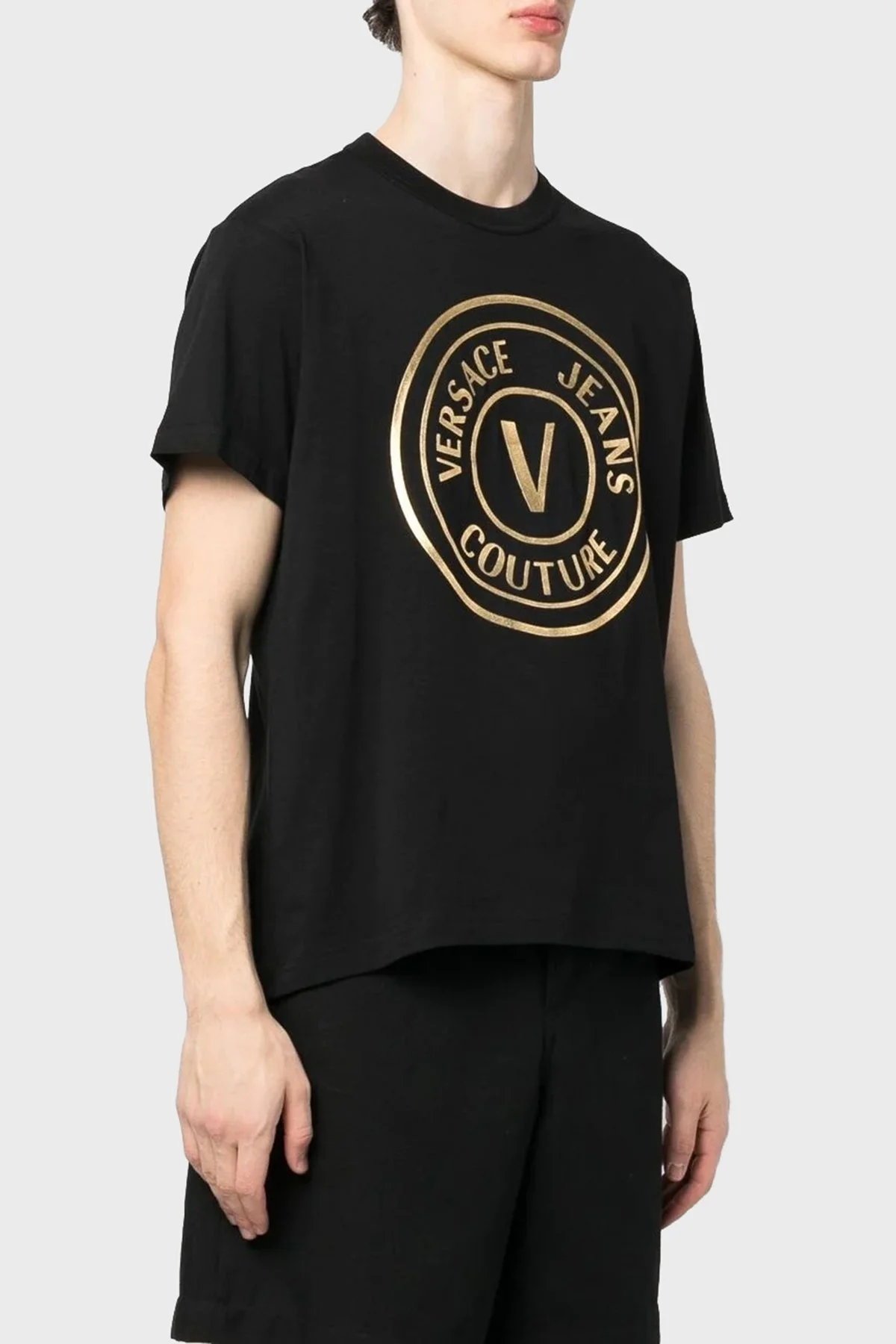 Versace Jeans Couture Baskılı Bisiklet Yaka % 100 Pamuk Regular Fit Erkek T Shirt 74GAHT05 CJ00T G89 SİYAH - 1