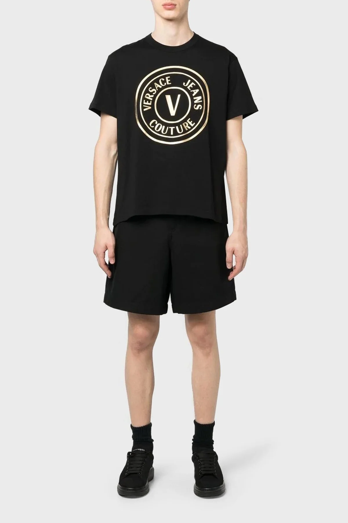 Versace Jeans Couture Baskılı Bisiklet Yaka % 100 Pamuk Regular Fit Erkek T Shirt 74GAHT05 CJ00T G89 SİYAH - 2