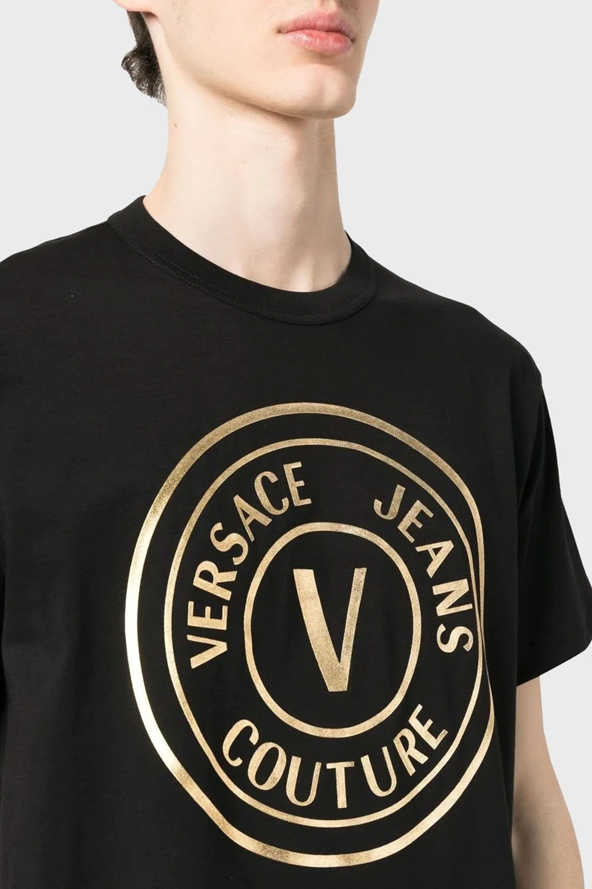 Versace Jeans Couture Baskılı Bisiklet Yaka % 100 Pamuk Regular Fit Erkek T Shirt 74GAHT05 CJ00T G89 SİYAH - 4