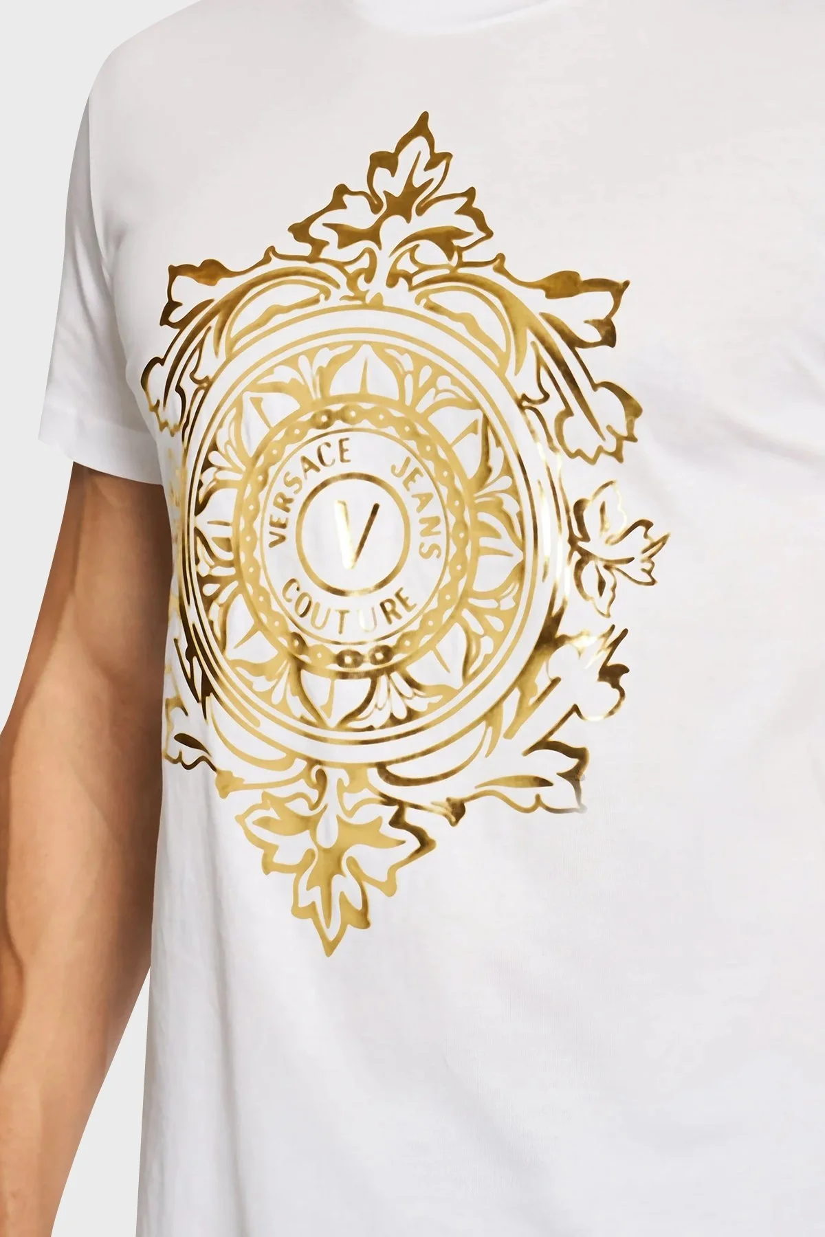 Versace Jeans Couture Baskılı Regular Fit Bisiklet Yaka Pamuklu Erkek T Shirt 71GAHF05 CJ00F G03 BEYAZ - 3