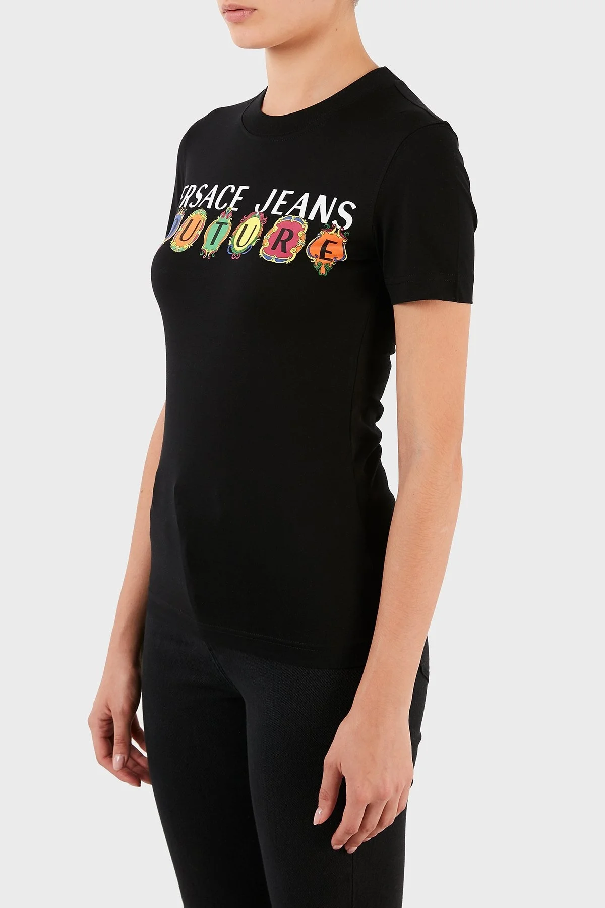 Versace Jeans Couture Logolu % 100 Pamuk Bisiklet Yaka Bayan T Shirt B2HWA7PA 30457 899 SİYAH - 3