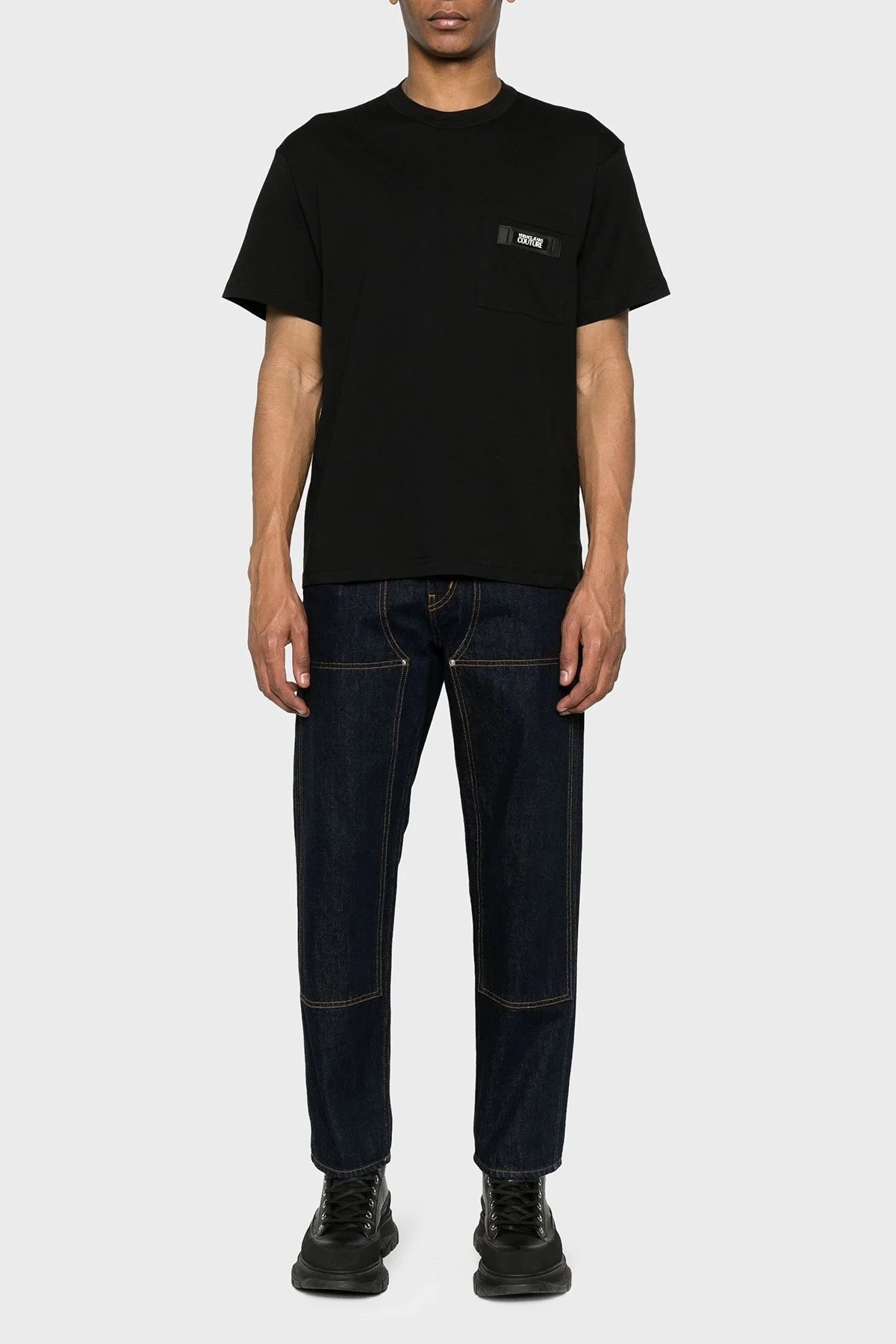 Versace Jeans Couture Bisiklet Yaka Pamuklu Regular Fit Erkek T Shirt 76GAHE05 CJ00E 899 SİYAH - 2