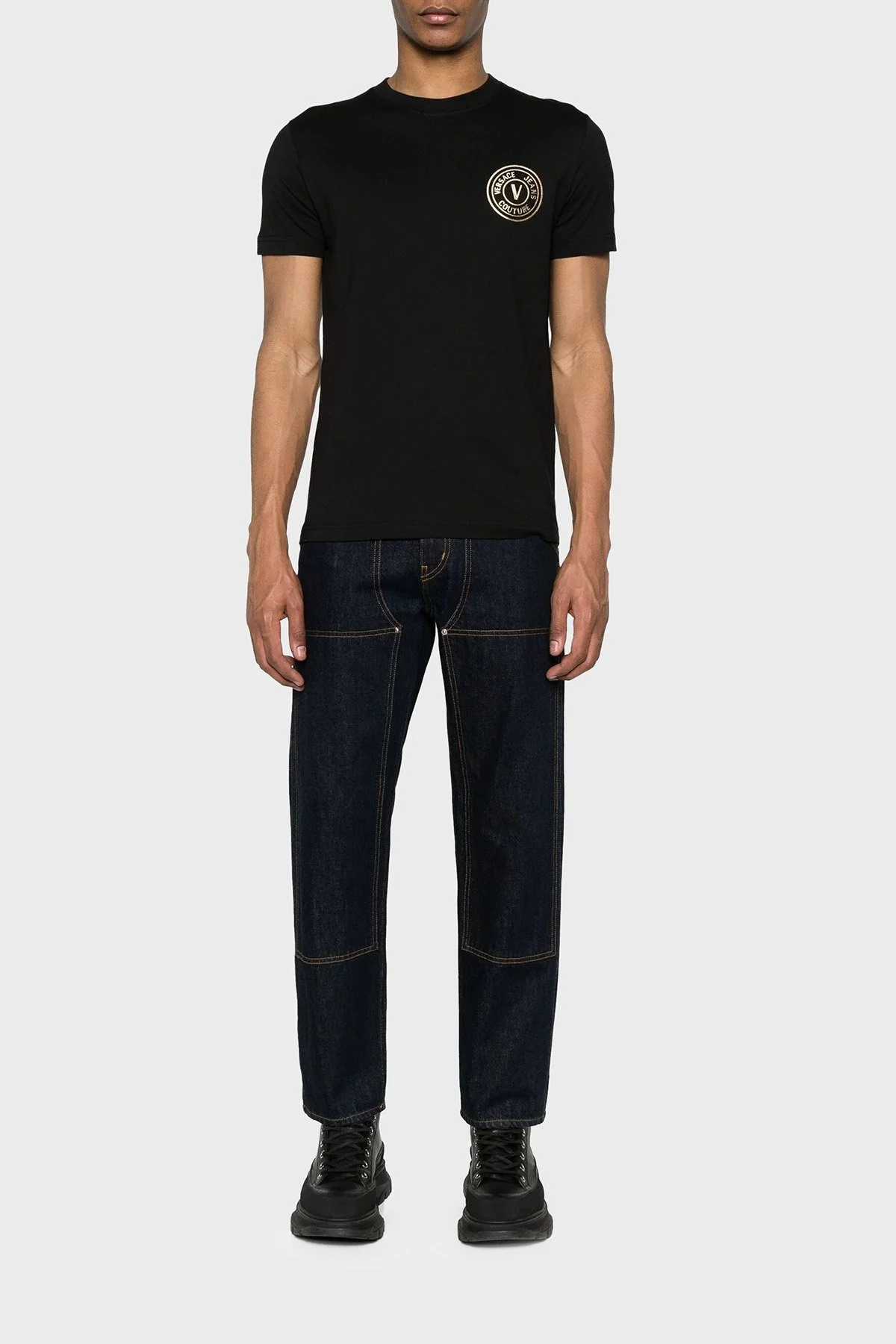 Versace Jeans Couture Bisiklet Yaka Pamuklu Slim Fit Erkek T Shirt 76GAHT02 CJ00T G89 SİYAH - 2