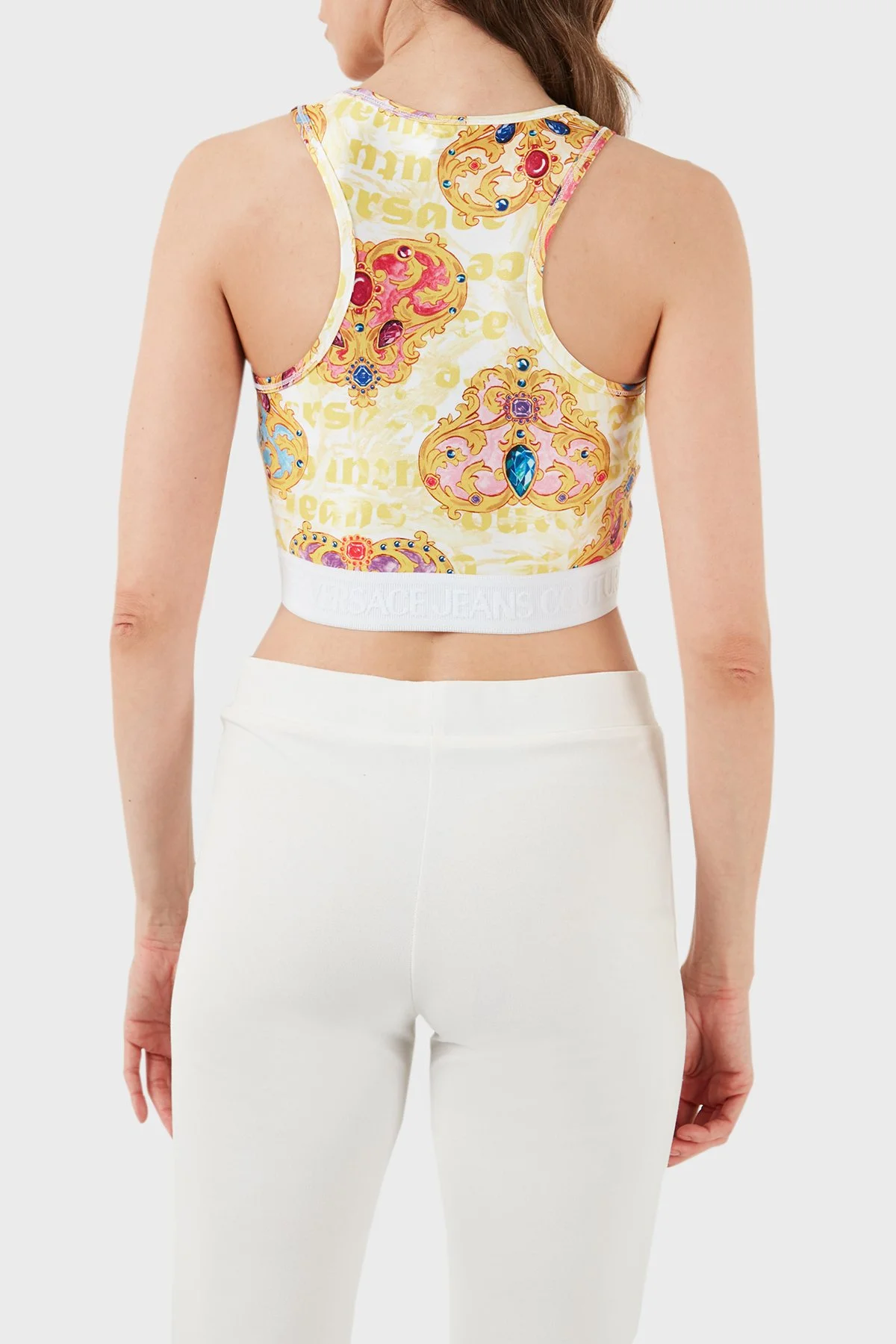 Versace Jeans Couture Cropped Fit Bisiklet Yaka Kadın Top 76HAM227 JS348 G03 BEYAZ-GOLD - 3