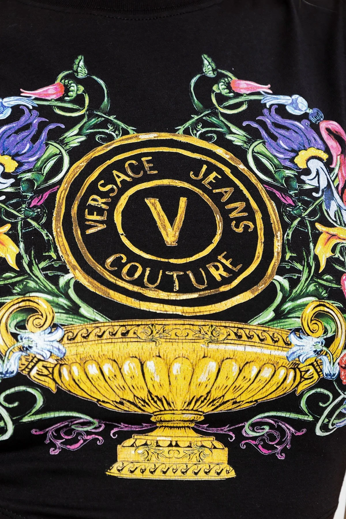 Versace Jeans Couture Desenli Bağlama Detaylı Slim Fit Bayan Top 74HAMF01 CJ07F G89 SİYAH - 3