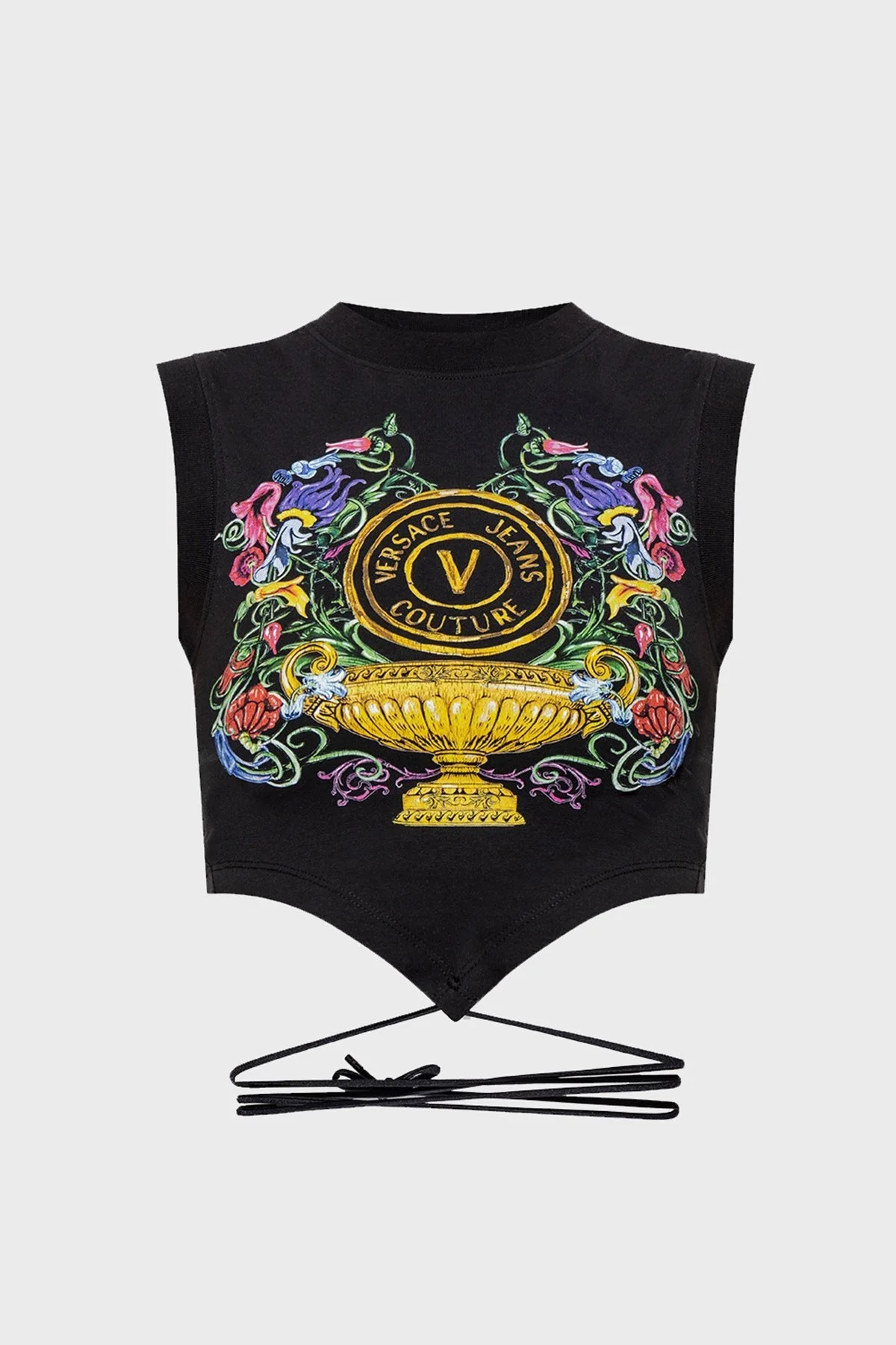 Versace Jeans Couture Desenli Bağlama Detaylı Slim Fit Bayan Top 74HAMF01 CJ07F G89 SİYAH - 5