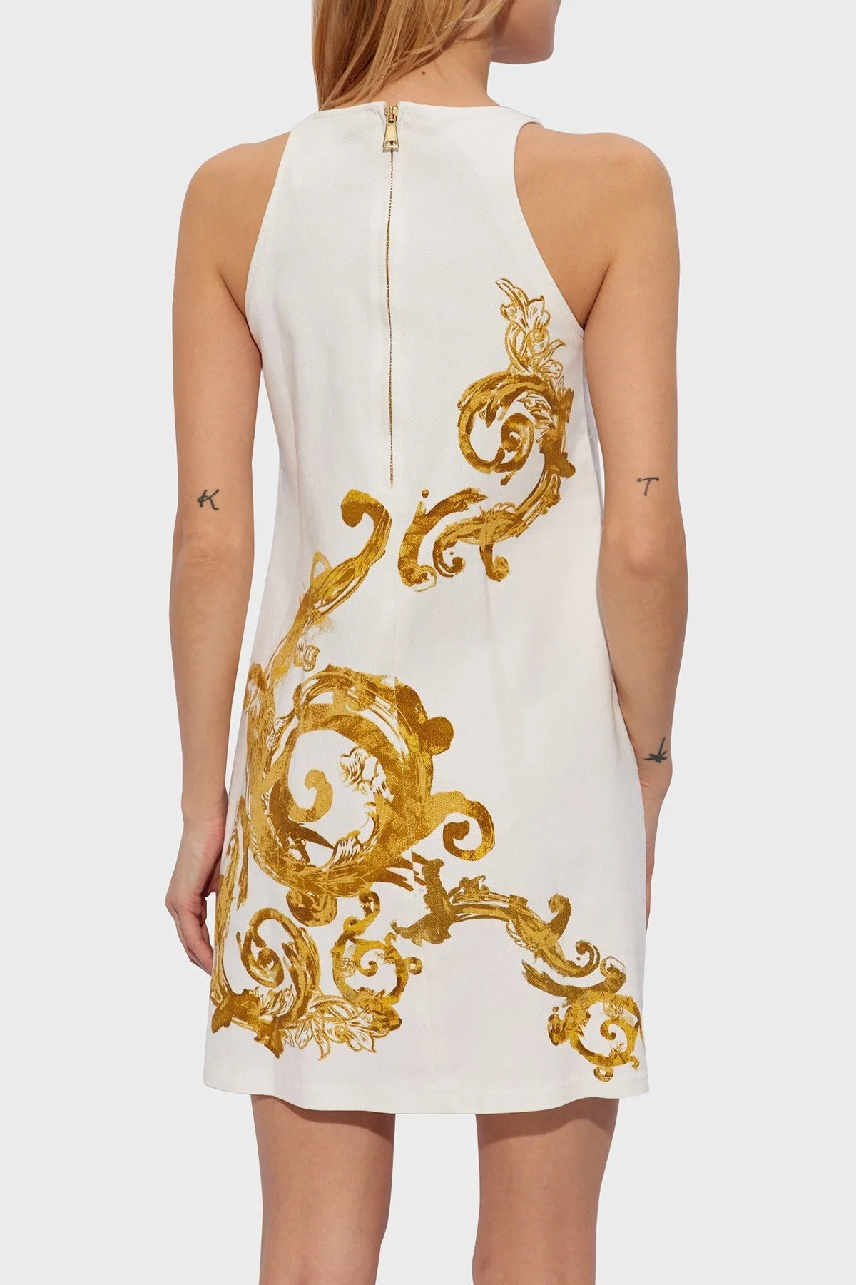 Versace Jeans Couture Desenli Bisiklet Yaka Mini Bayan Elbise 76HAO99P ES108SW0 G03 BEYAZ-GOLD - 2