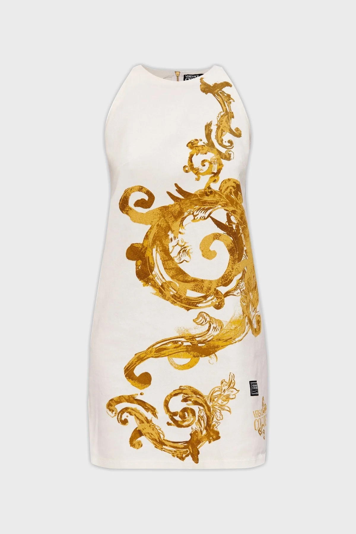 Versace Jeans Couture Desenli Bisiklet Yaka Mini Bayan Elbise 76HAO99P ES108SW0 G03 BEYAZ-GOLD - 4