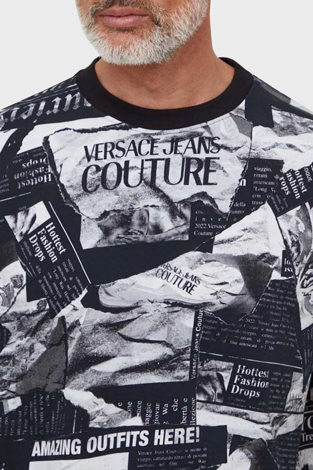 Versace Jeans Couture Desenli Bisiklet Yaka Pamuklu Relaxed Fit Erkek T Shirt 76GAH6L0 JS275 899 SİYAH - 5