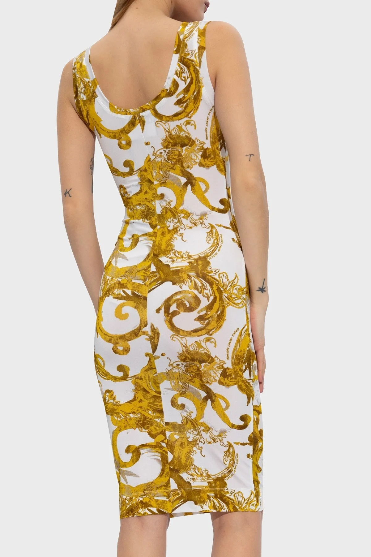 Versace Jeans Couture Desenli Bodycon Bayan Elbise 76HAO9B6 JS291 G03 BEYAZ-GOLD - 3