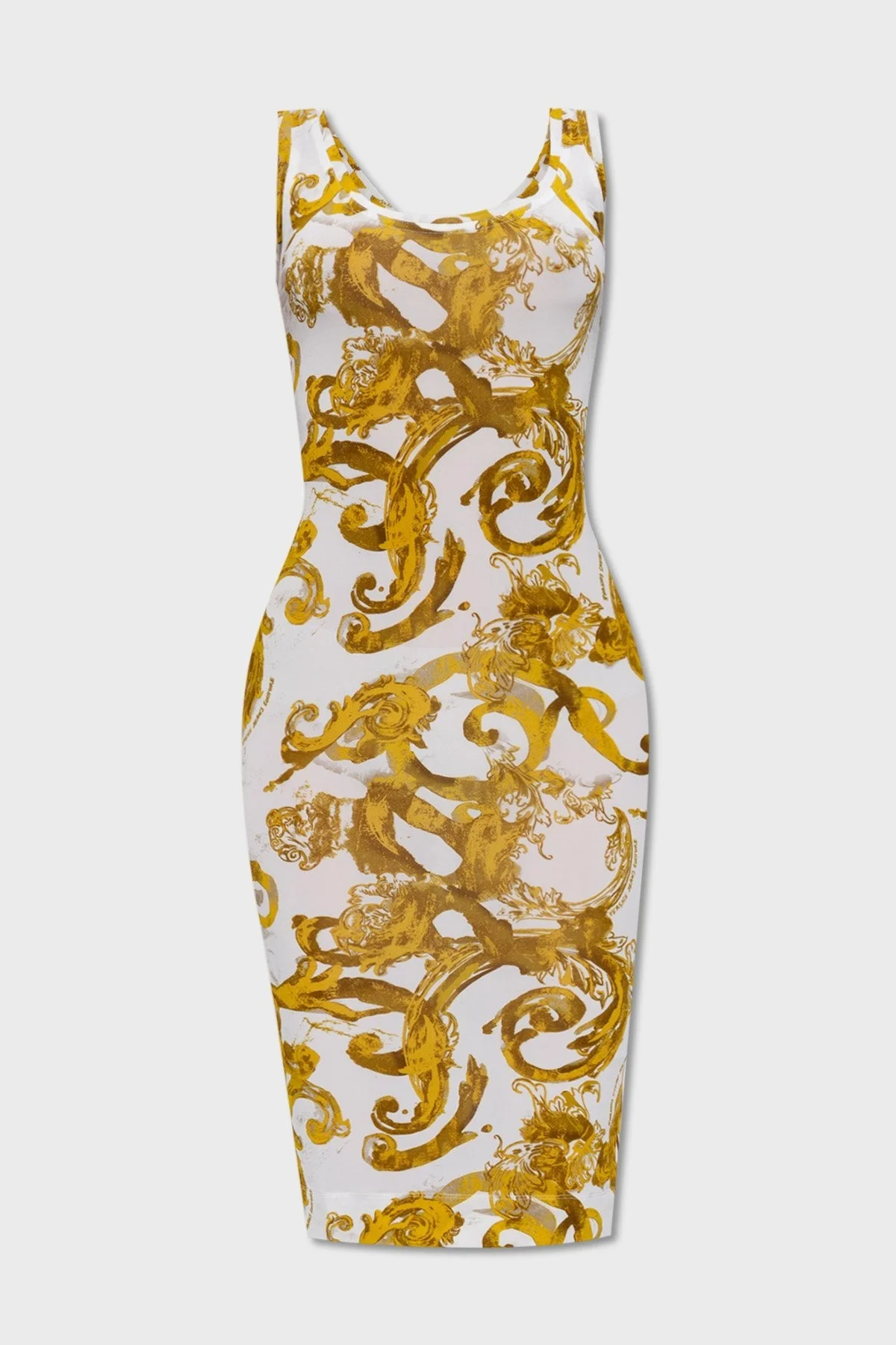 Versace Jeans Couture Desenli Bodycon Bayan Elbise 76HAO9B6 JS291 G03 BEYAZ-GOLD - 4