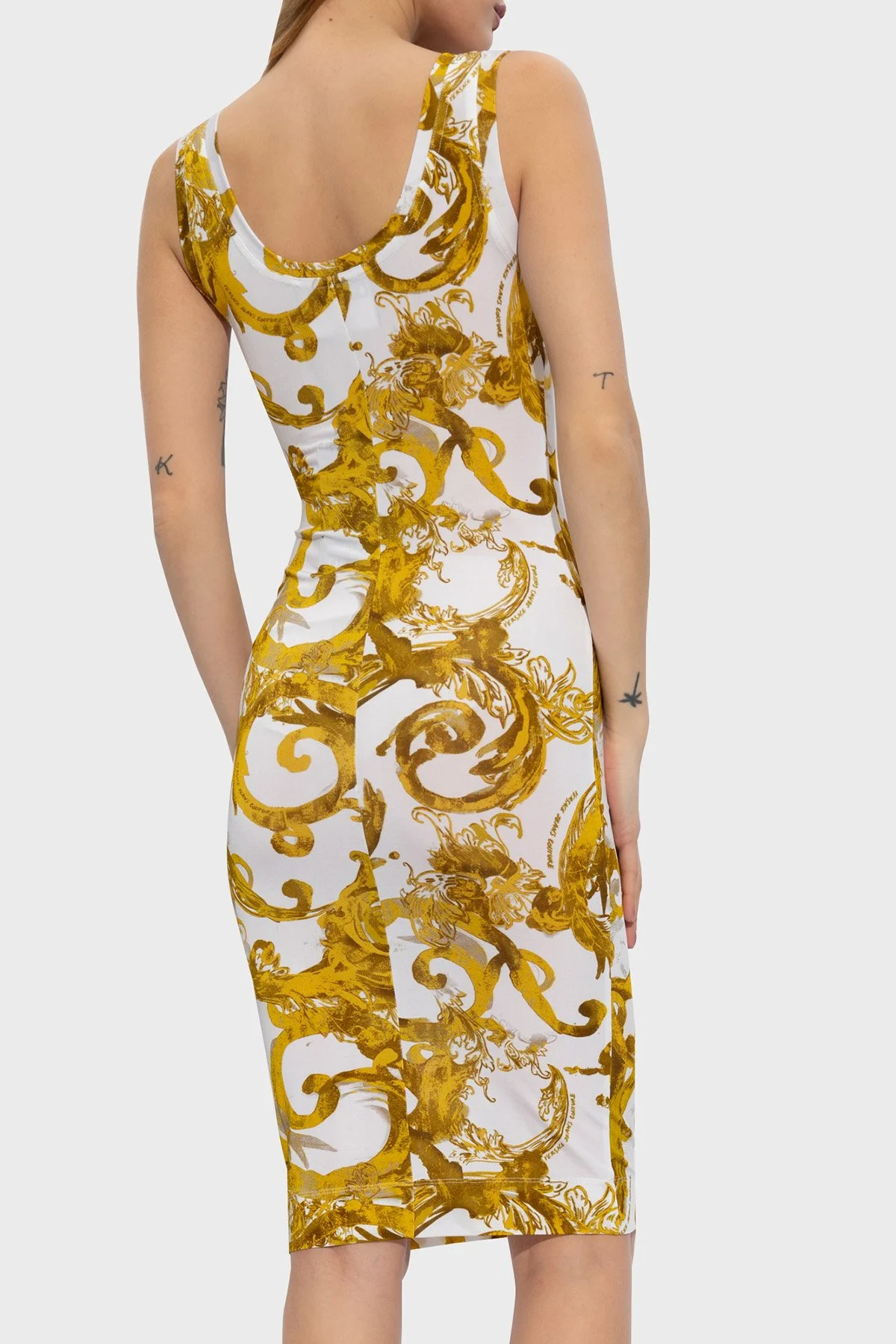 Versace Jeans Couture Desenli Bodycon Kadın Elbise 76HAO9B6 JS291 G03 BEYAZ-GOLD - 3