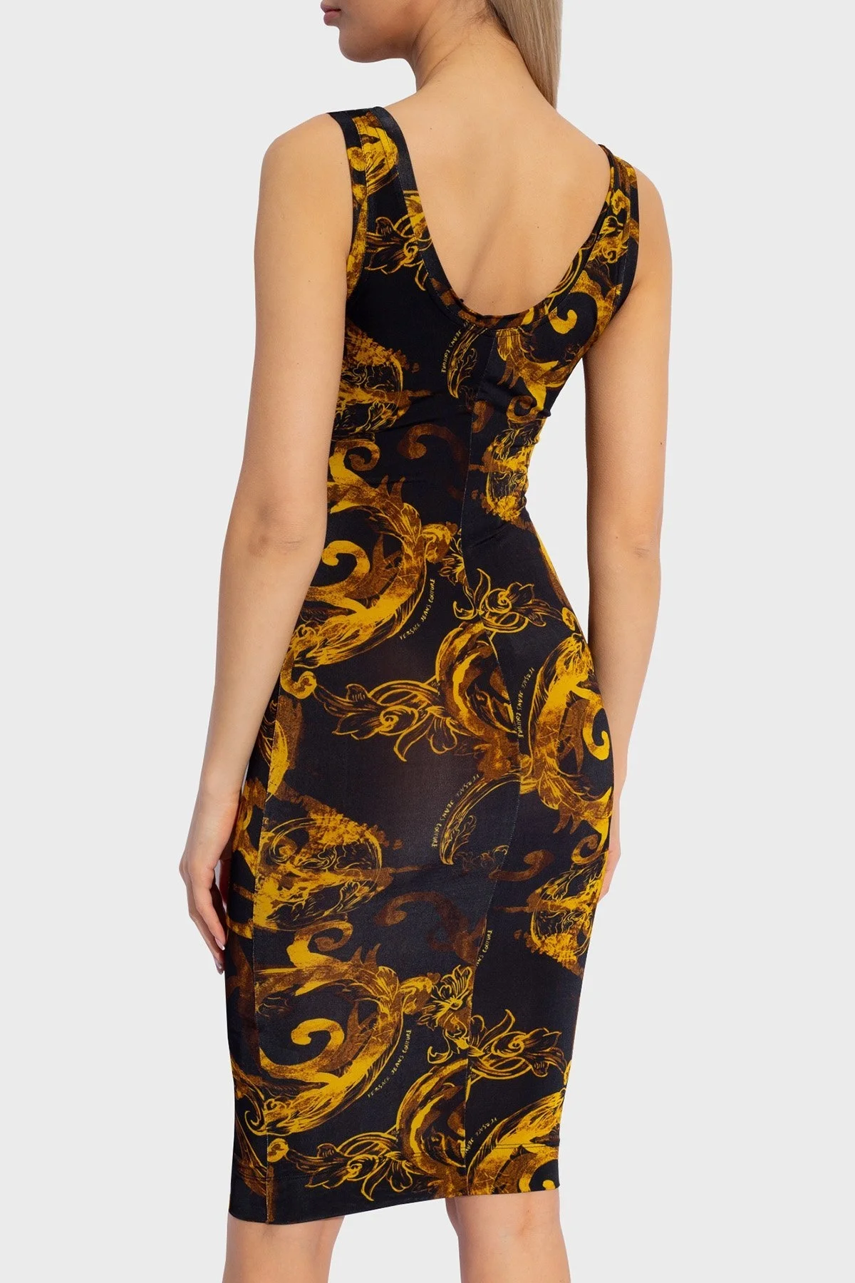 Versace Jeans Couture Desenli Bodycon Bayan Elbise 76HAO9B6 JS291 G89 SİYAH-GOLD - 2