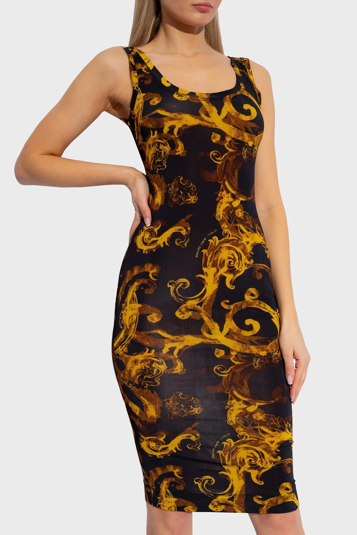 Versace Jeans Couture Desenli Bodycon Bayan Elbise 76HAO9B6 JS291 G89 SİYAH-GOLD - 3